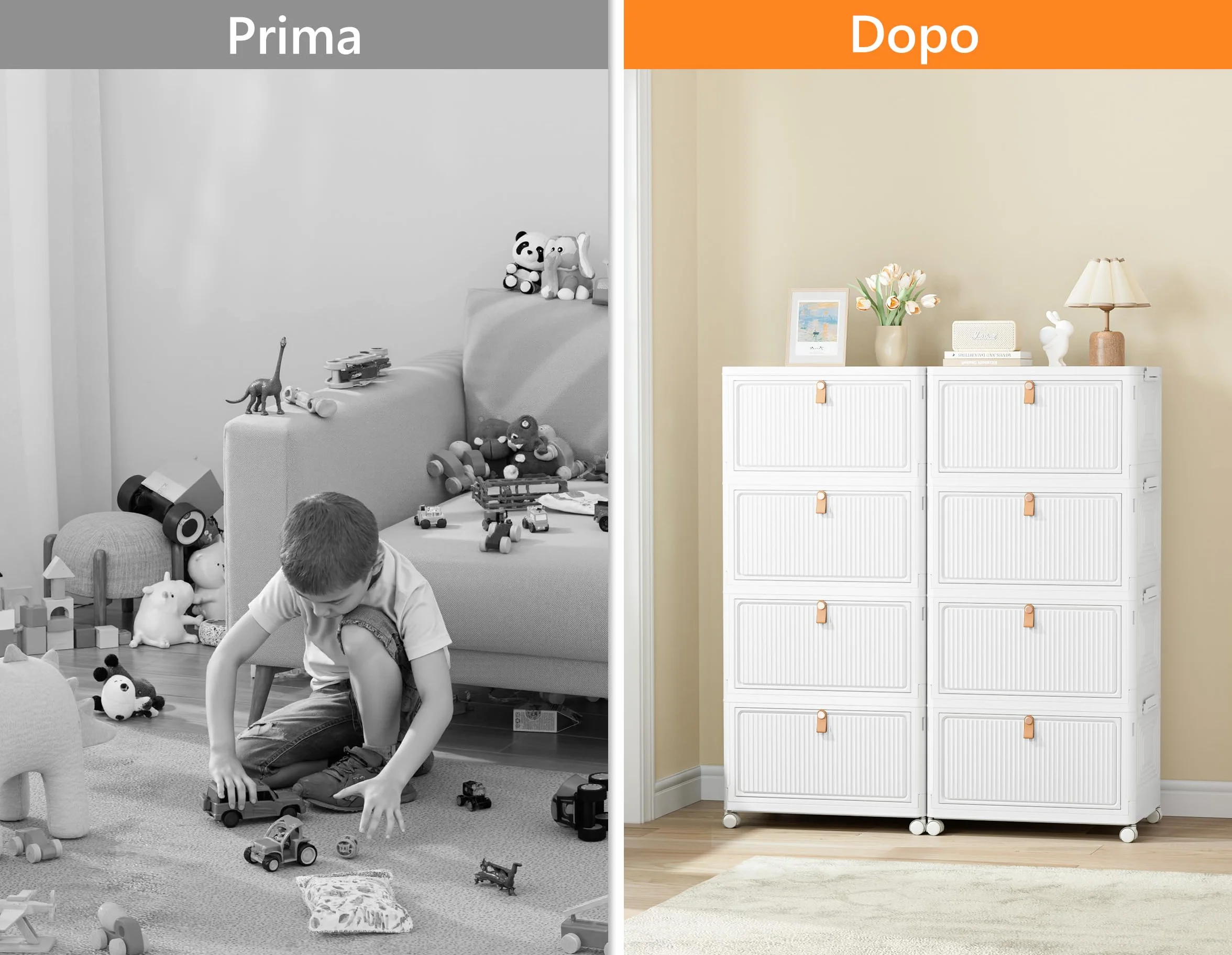 HOMIDEC Scatole Plastica con Coperchio e Ruote, Scatola Portaoggetti Pieghevole, Cassettiera Plastica, 33 L, 3 Unità, Adatto per Riporre Snack, Giocattoli, Libri, Vestiti, Bianco Crema