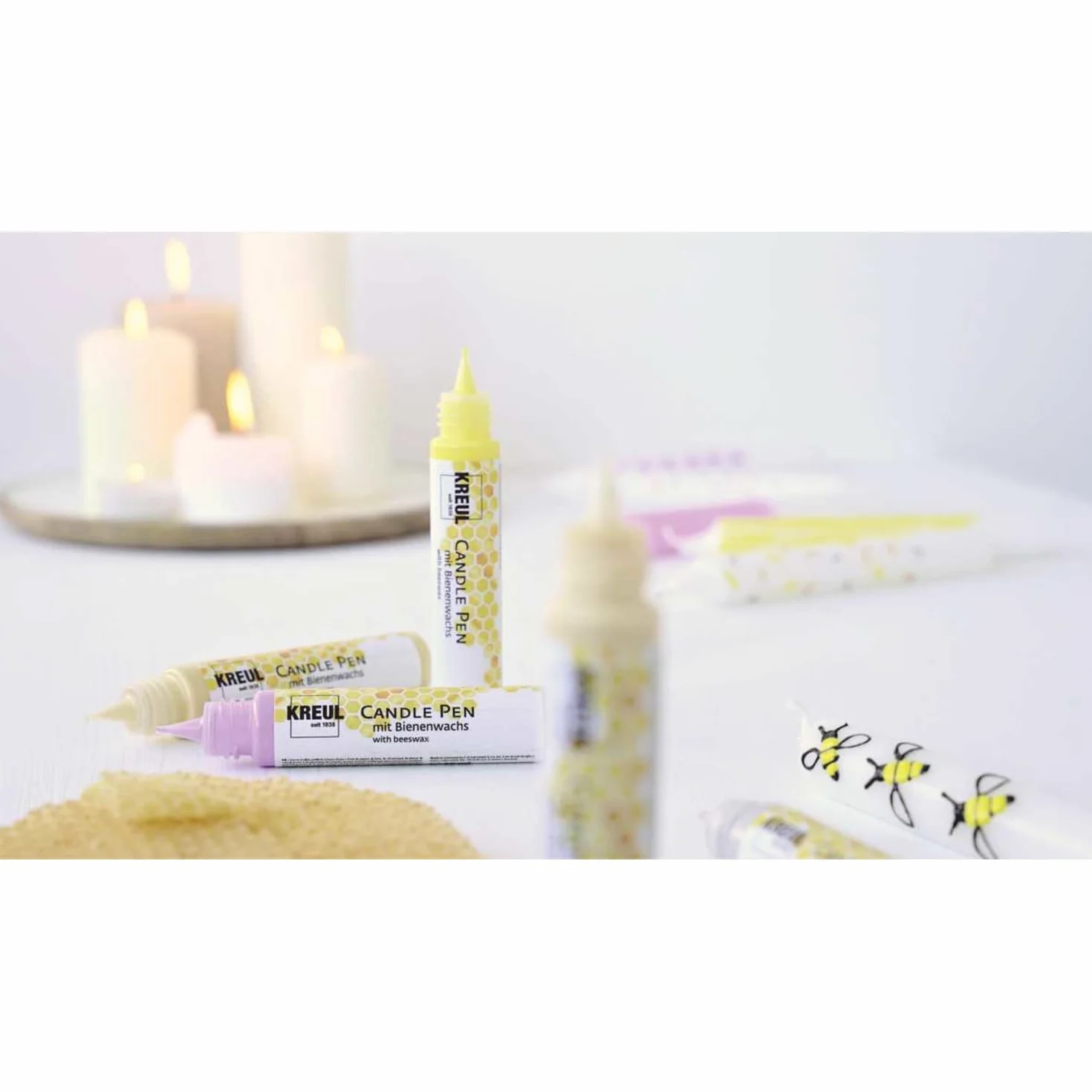 KREUL 49714 - Penna per Candele, Oro, 29 ml, Penna per Candele con Punta fine, Vernice con Cera d'api per Decorare e dipingere Le Candele