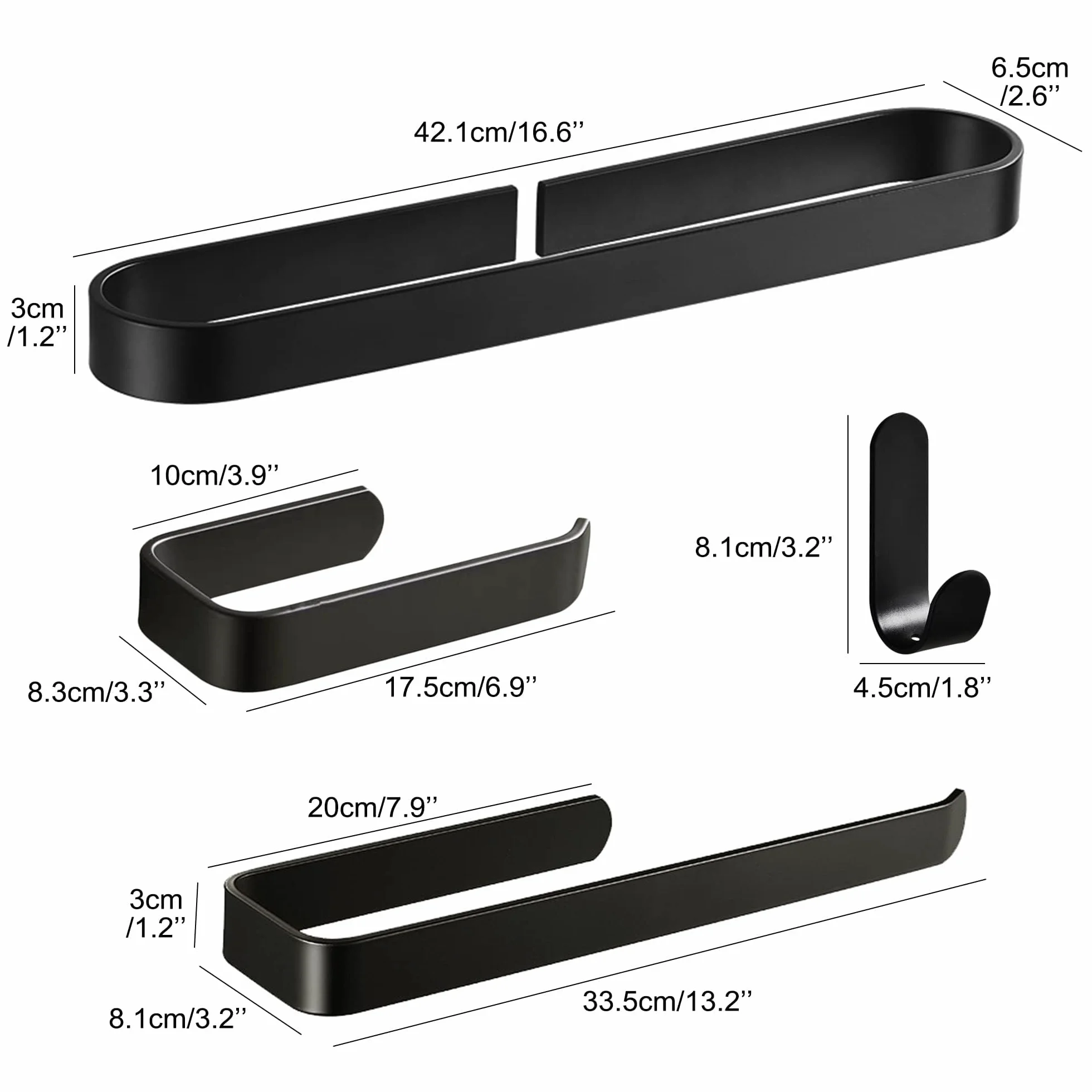 Set di accessori da bagno nero opaco 7 pezzi hardware adesivo portasciugamani carta igienica ganci per accappatoio