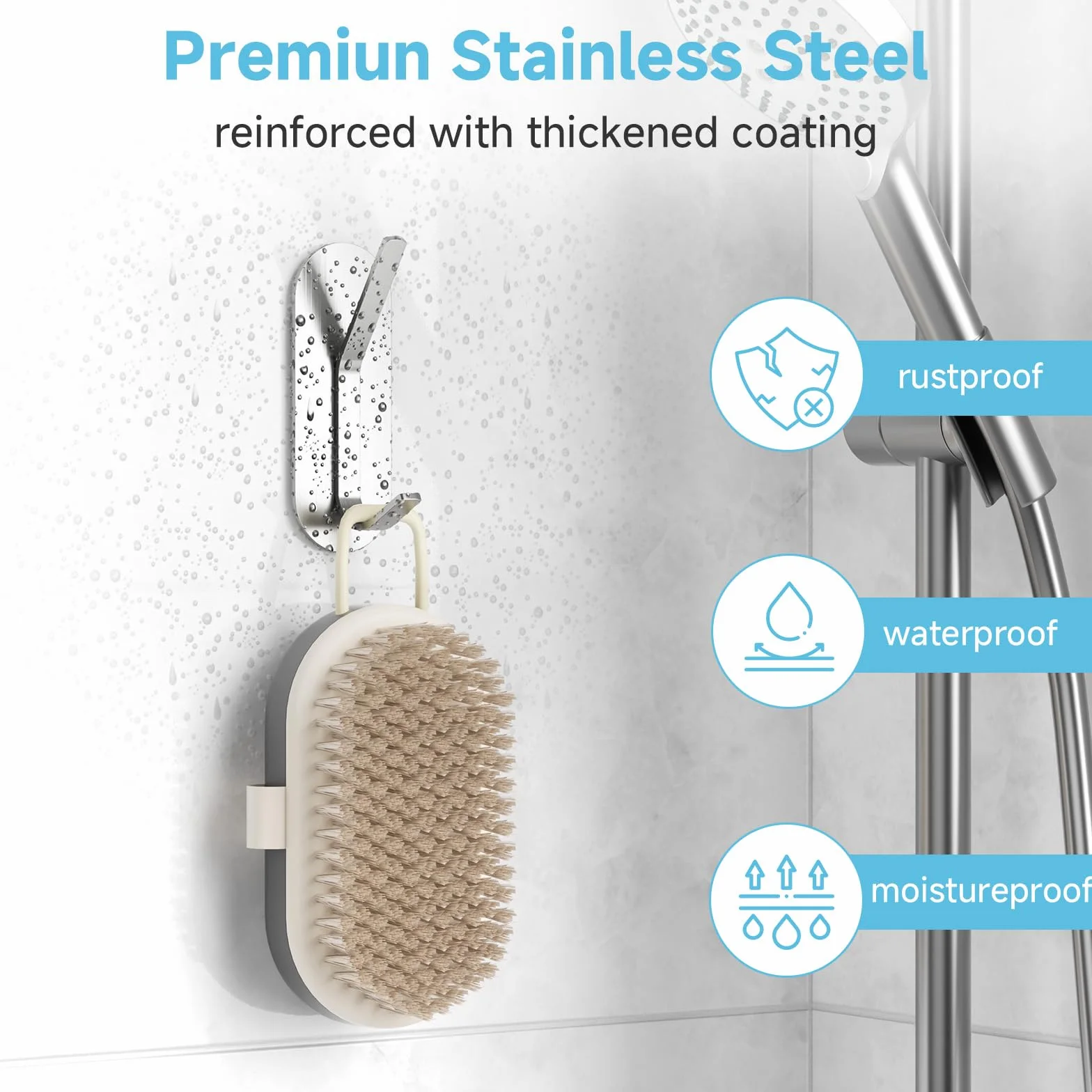 Ganci Adesivi in Acciaio Inox per Bagno, Cucina, Ufficio - 5 Pezzi, Forti e Senza Forare (Platino)