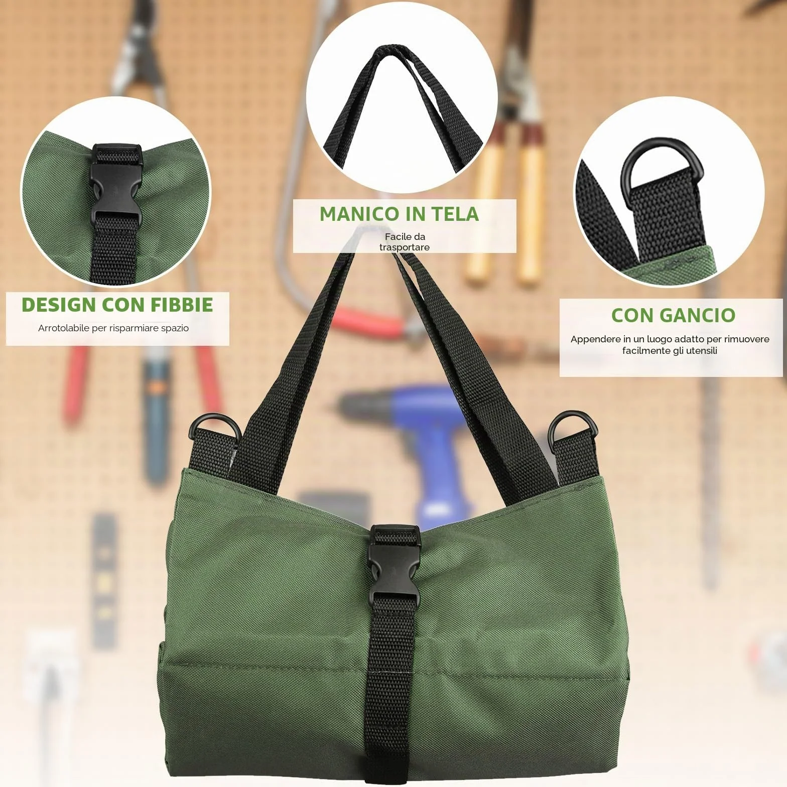 Borsa per attrezzi, borsa portachiavi in tela, borsa per attrezzi multifunzionale con 5 tasche con cerniera, ideale per idraulici, commercianti ed elettricisti