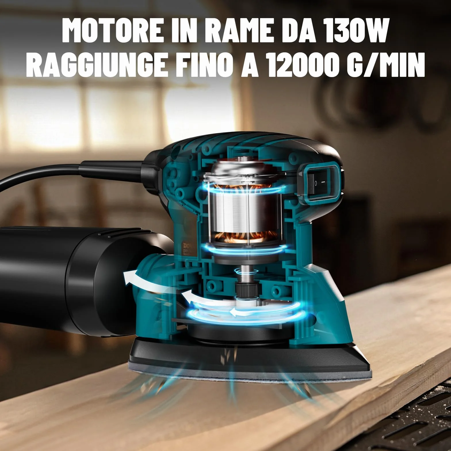 DOVAMAN DLS03A Levigatrice di Precisione 130W 12000RPM Carta Vetrata Adesiva Raccolta Polvere Bassa Vibrazione per Legno Acciaio