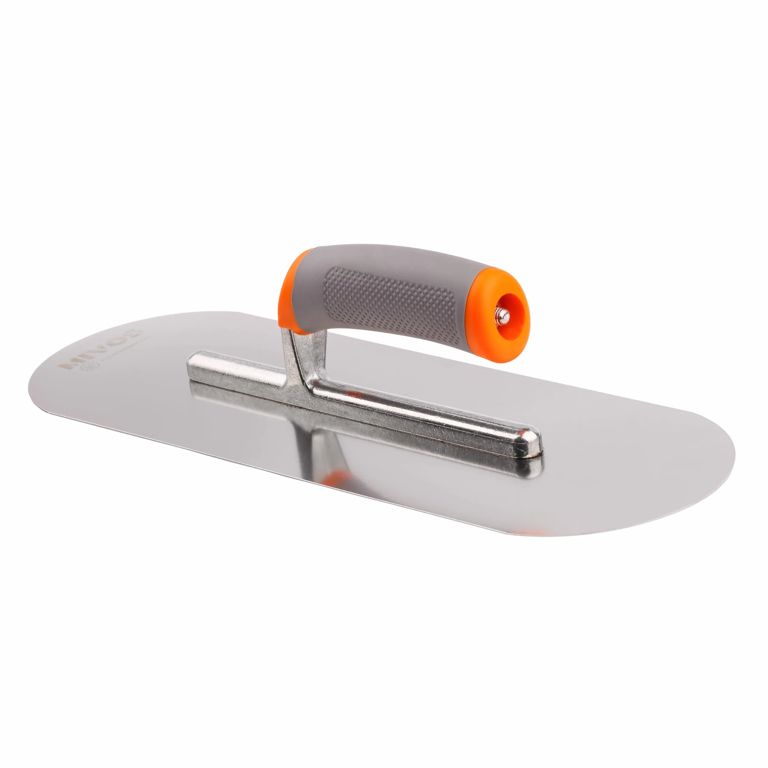 MIVOS Cazzuola in Acciaio inox - 375 x 130 mm - Mezzo Tondo - Impugnatura Ergonomica e Morbida - Tavola Lisciante per intonaco e Muratura - Disco Lisciatore - Made in Ue