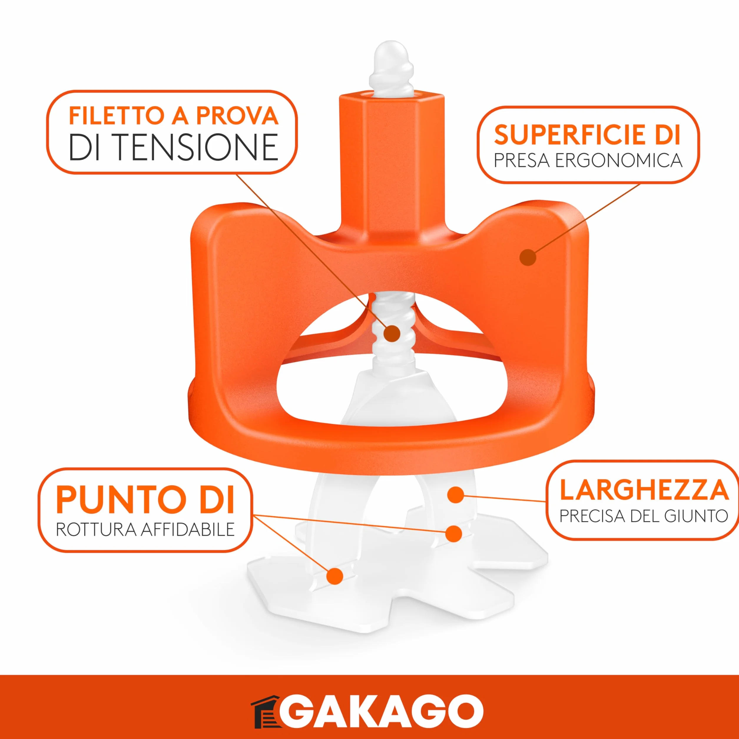 Gakago Sistema di livellamento per piastrelle 200 alette filettate da 1 mm - Ausilio per la posa per un'esecuzione perfetta delle fughe - Gamma superiore per spessori di piastrelle da 3 a 18 mm