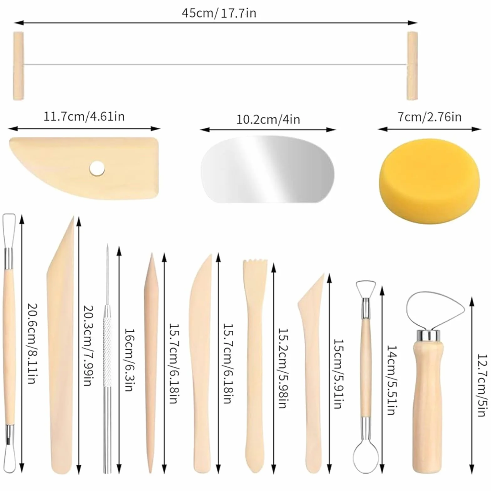 13 Strumenti per Modellare Argilla Professionali in Legno di Faggio, Sculpture Tools Set, Attrezzi per Modellazione di Das e Ceramica, Stecche di Legno e Mirette per Argilla – Kit Utensili