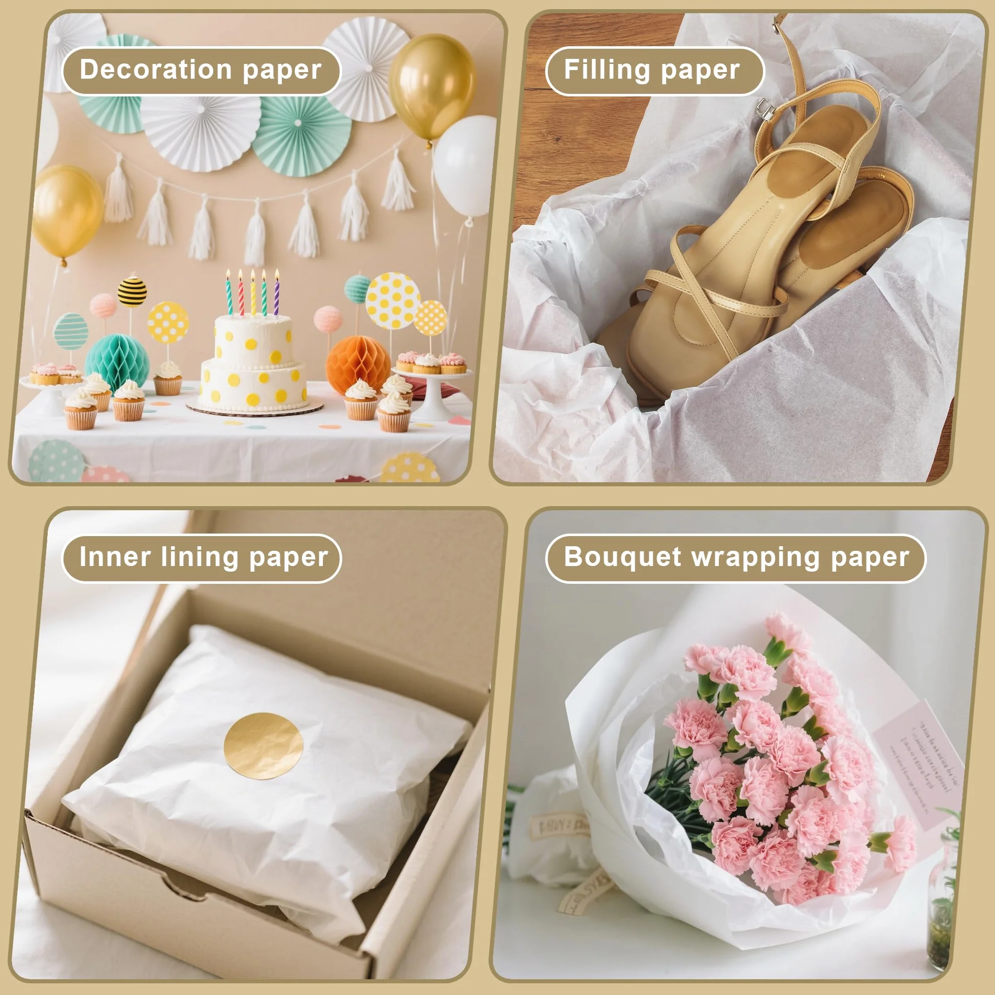 Carta Velina Bianco 120 Fogli 50x70cm per Imballaggio Regalo Natale