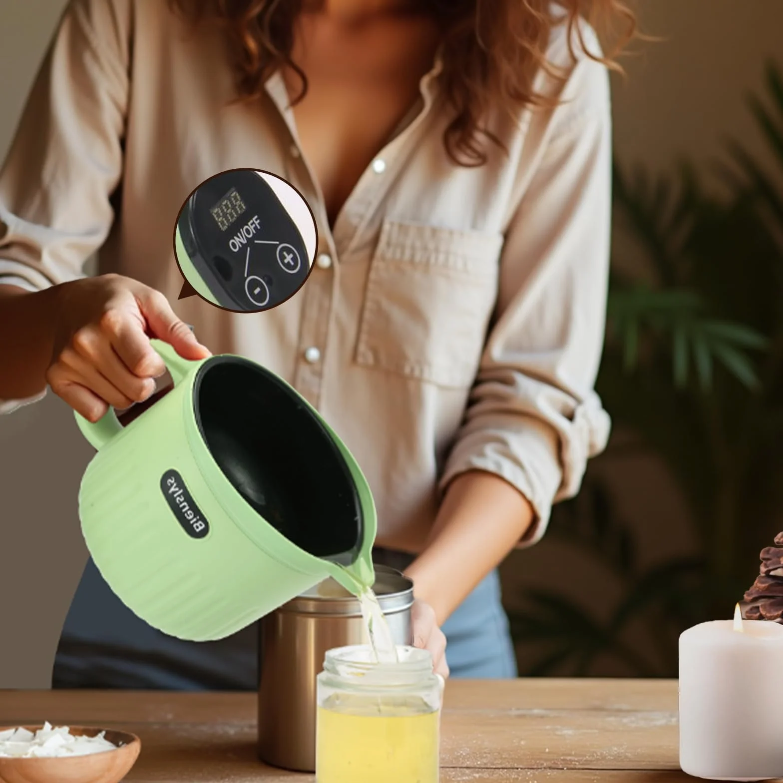 Bienslys Pentola sciogli cera elettrica 1,5 L con touchscreen digitale, rivestimento antiaderente e controllo preciso della temperatura – Ideale per candele, saponi, cera fusa e progetti fai-da-te.
