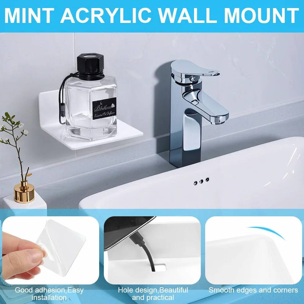 Mensola da Muro Acrilico, 3 Pezzi Bagno da Parete Moderne Senza Foratura Montaggio Fortemente Mensola Adesiva per Cameretta Cucina Salotto Scaffali Libri Bianche Acrilico piazza