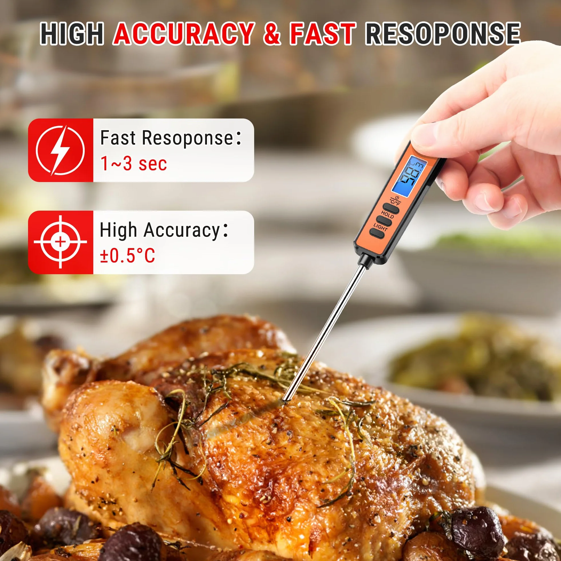 ThermoPro TP01S Termometro da Cucina Digitale Lettura Istantanea Sonda Lunga per Carne Cottura Alimenti Barbecue