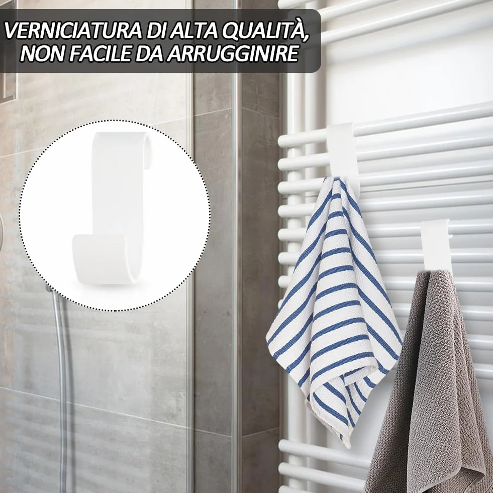 Ganci per Termoarredo Bagno in ABS Antiruggine Impermeabile Senza Foratura Regolabili 4 Pezzi