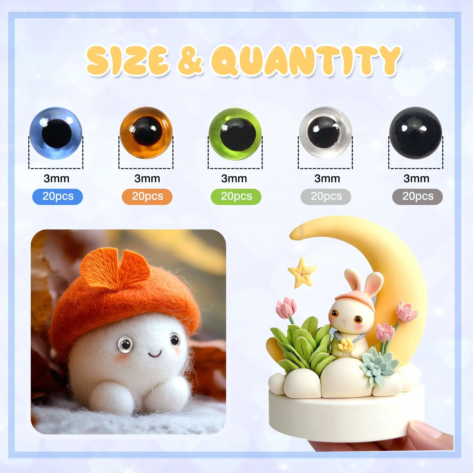 TOAOB 100 Pezzi Occhi Colorati di Sicurezza per Amigurumis 3 mm Occhi di Vetro per Animali all'Uncinetto Fai da Te Artigianato Lavoretti