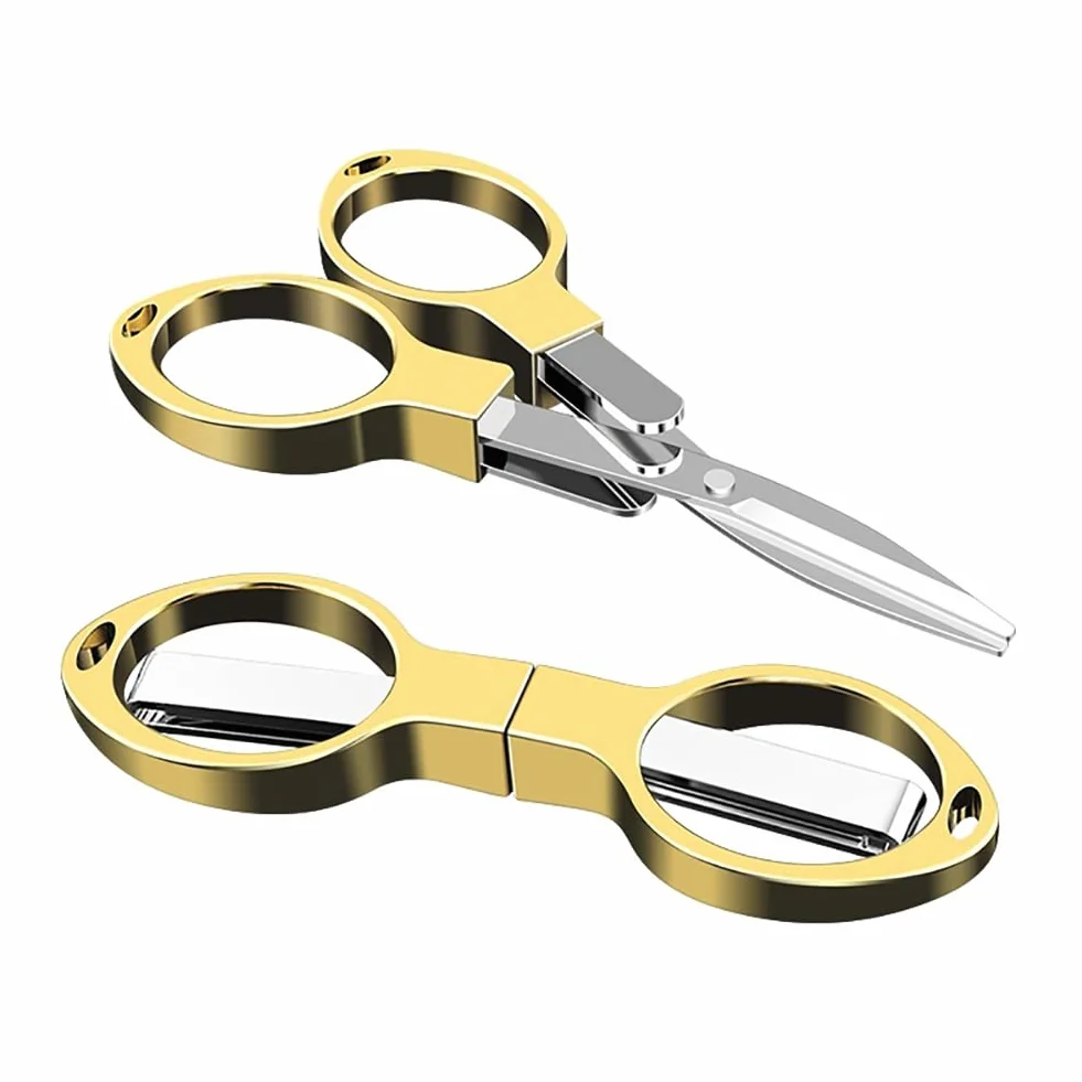 Forbici pieghevoli portatili,Forbici da viaggio di sicurezza,Mini forbici pieghevoli,Pesca,Lavoro ad ago e uso quotidiano,Oro,Nero,2PCS