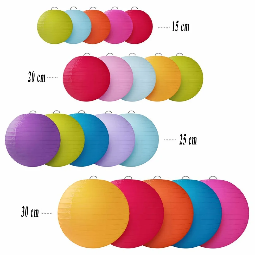 Jangostor 20 lanterne di carta rotonde, per matrimoni e compleanni, diverse misure da 15, 20, 25, 30 cm