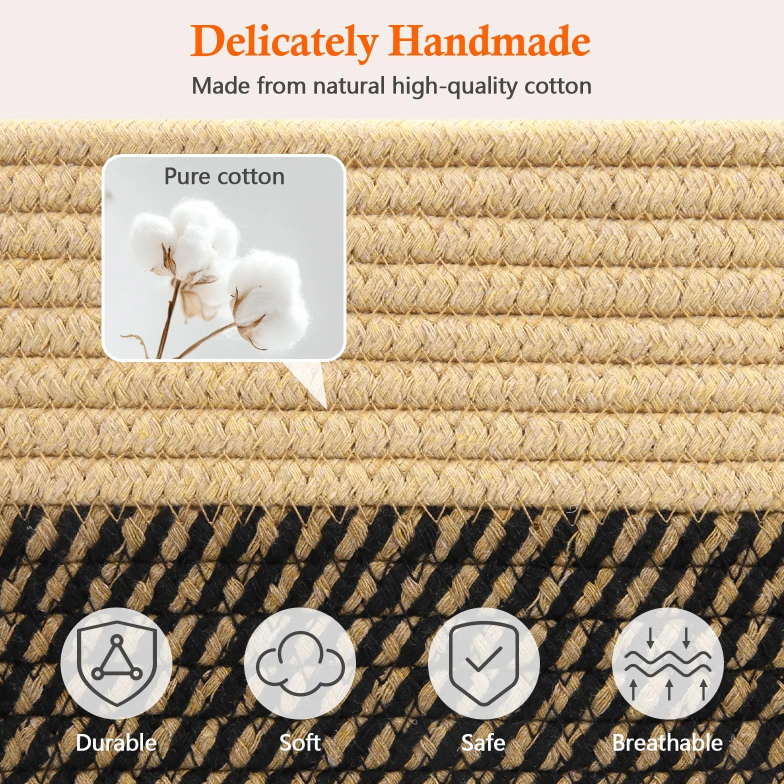 Alyvisun Piccolo Cestino Portaoggetti, Portabiancheria per Camera da Letto, Soggiorno, Stanza dei Bambini, Cesto di Rete in Cotone Rettangolare per Giocattoli, Coperte, Asciugamani, 33x21.5x23 cm