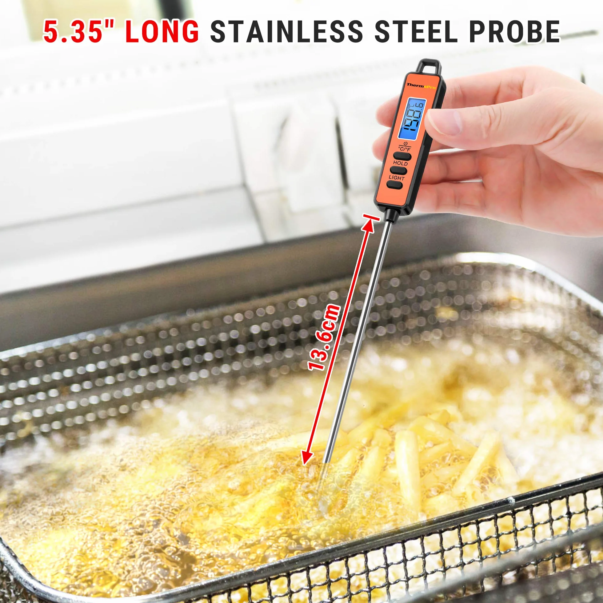 ThermoPro TP01S Termometro da Cucina Digitale Lettura Istantanea Sonda Lunga per Carne Cottura Alimenti Barbecue