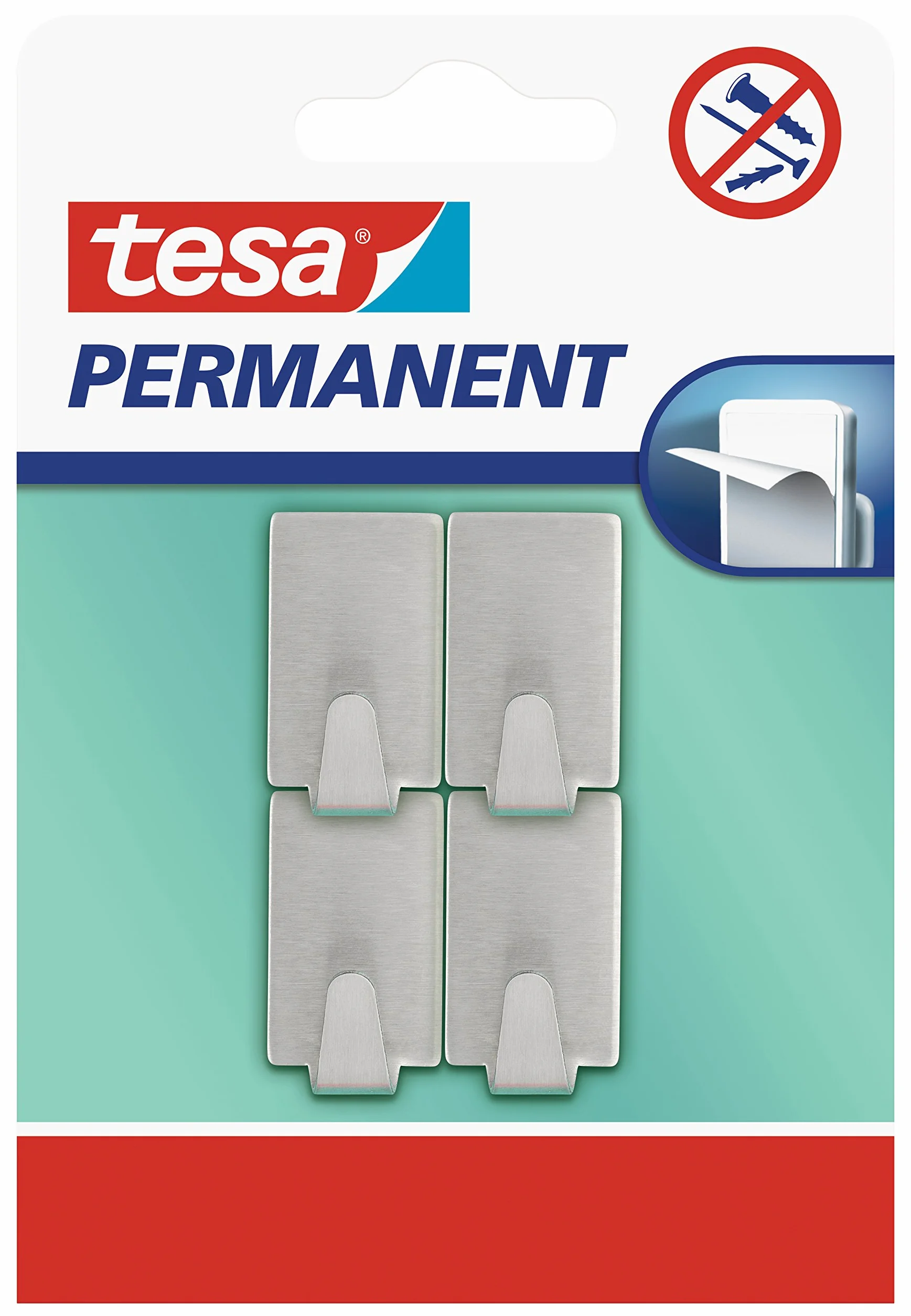 Tesa Powerstrips Ganci Small Rettangolare Gancio Adesivo Rimovibile Impermeabile Metallo Forte Tenuta 1 kg