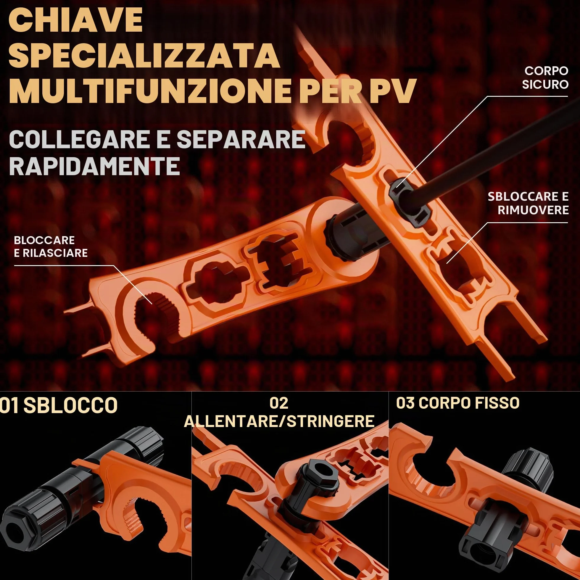 PEBA Set di Pinze Crimpatrici Solari, Pinza Crimpatrice Solare per 1.5-2.5/4.0/6.0 mm² Cavo PV, Incl. Crimpatrice + Pannello Solare Connettori Fotovoltaico+ Chiave Inglese per Cavo di Collegamento