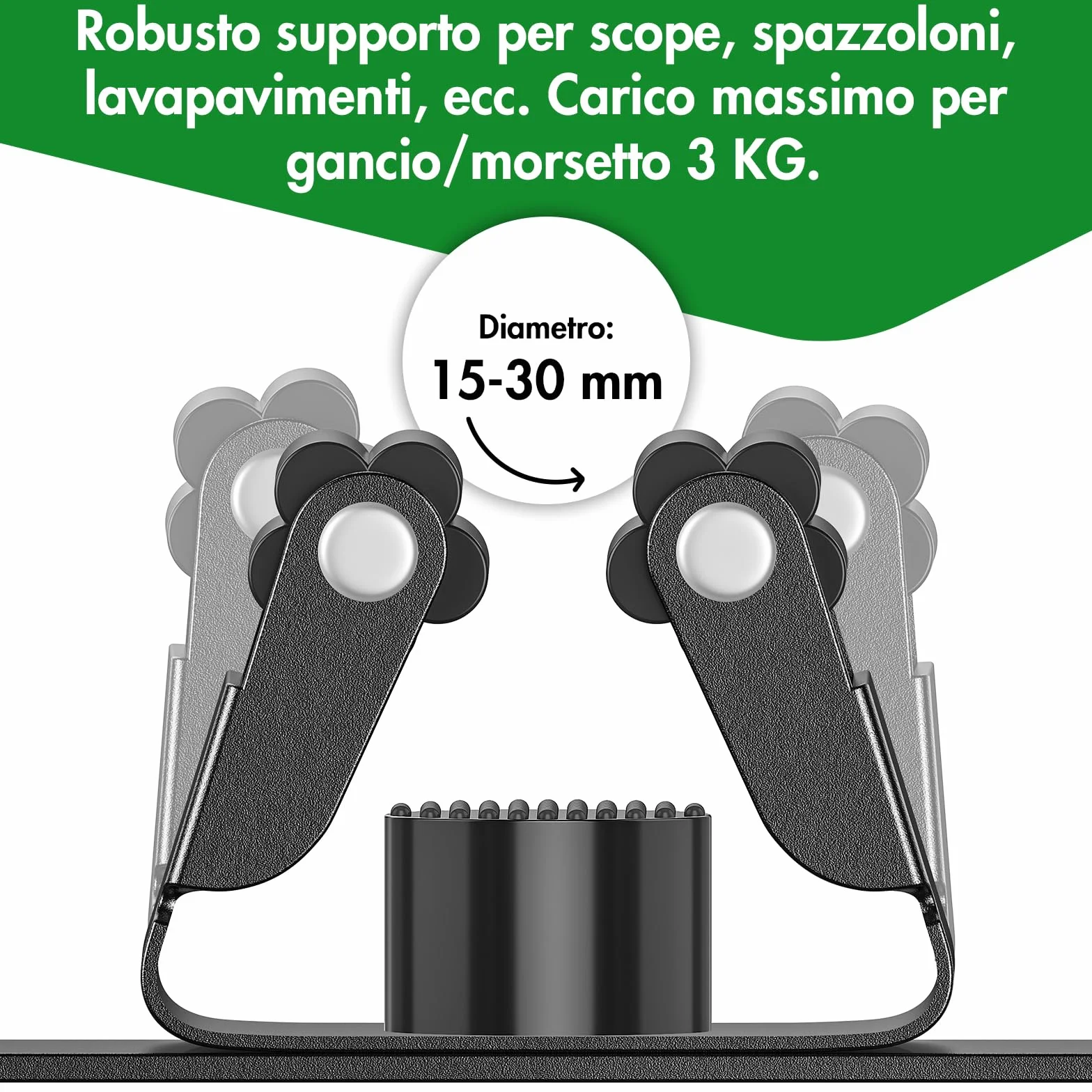 Porta Scope Parete Autoadesivo Acciaio Inox con 4 Supporti e 3 Ganci, Nero