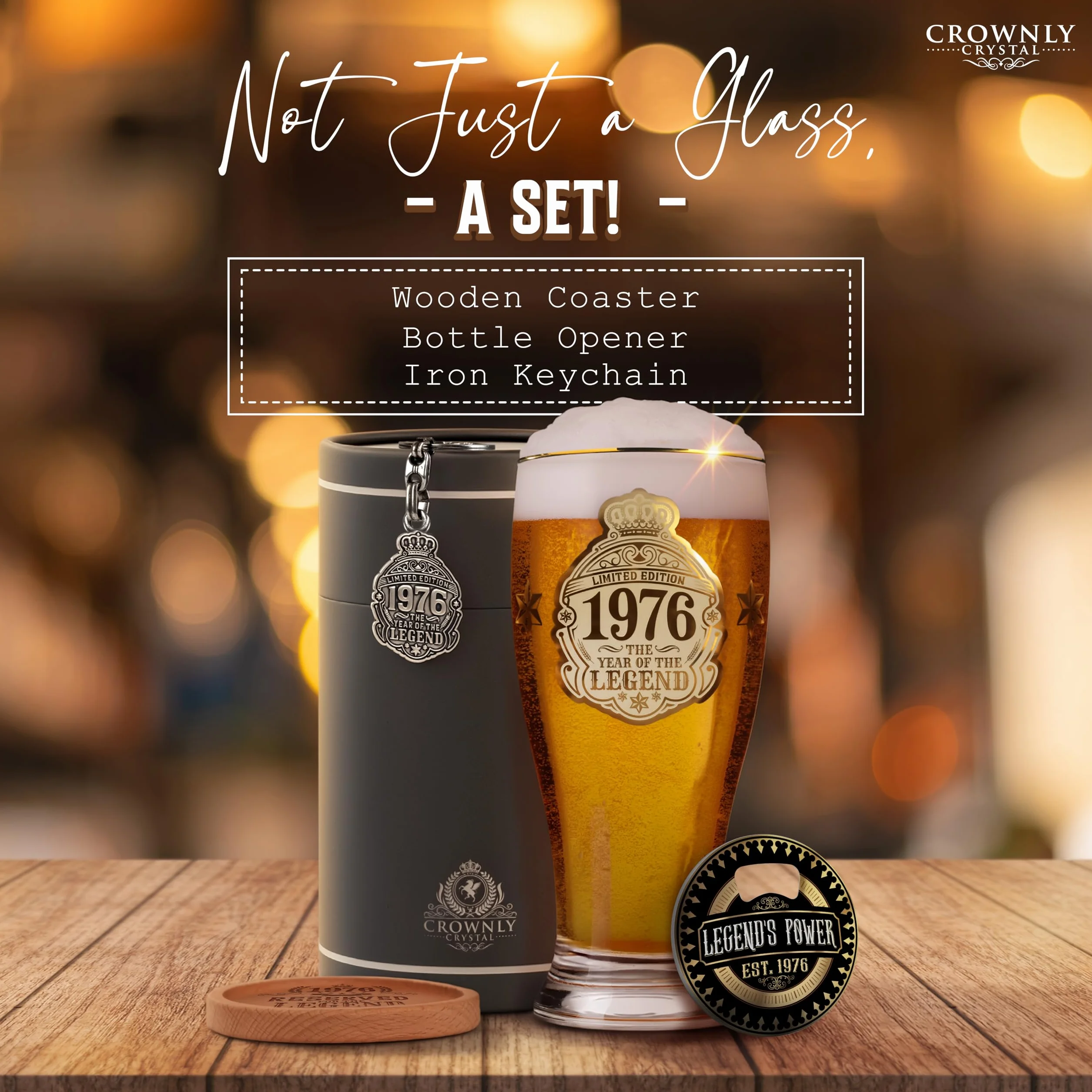 CROWNLY CRYSTAL® Bicchieri Birra 570 ml Personalizzati Regalo 50 Anni Uomo
