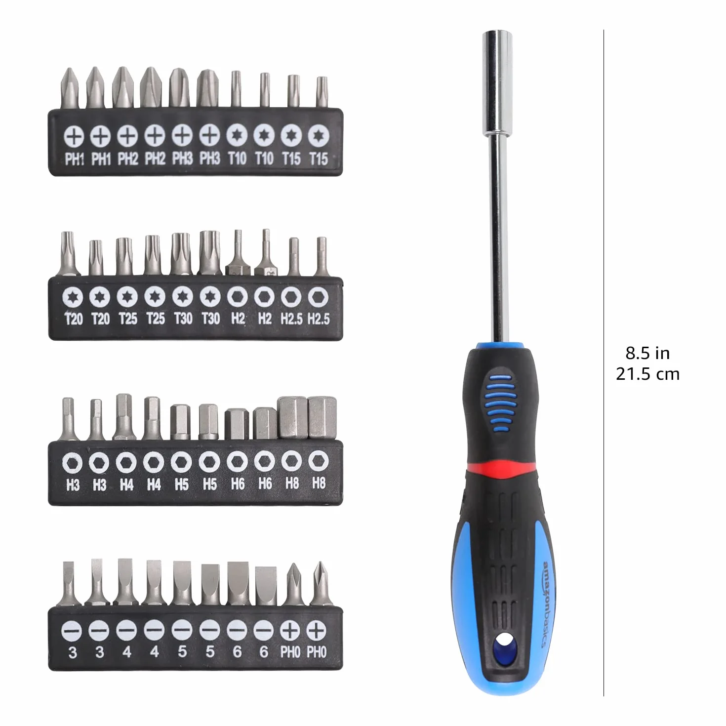 Amazon Basics Set di cacciaviti di precisione, a taglio, a croce, Torx, confezione da 58 pezzi, Nero
