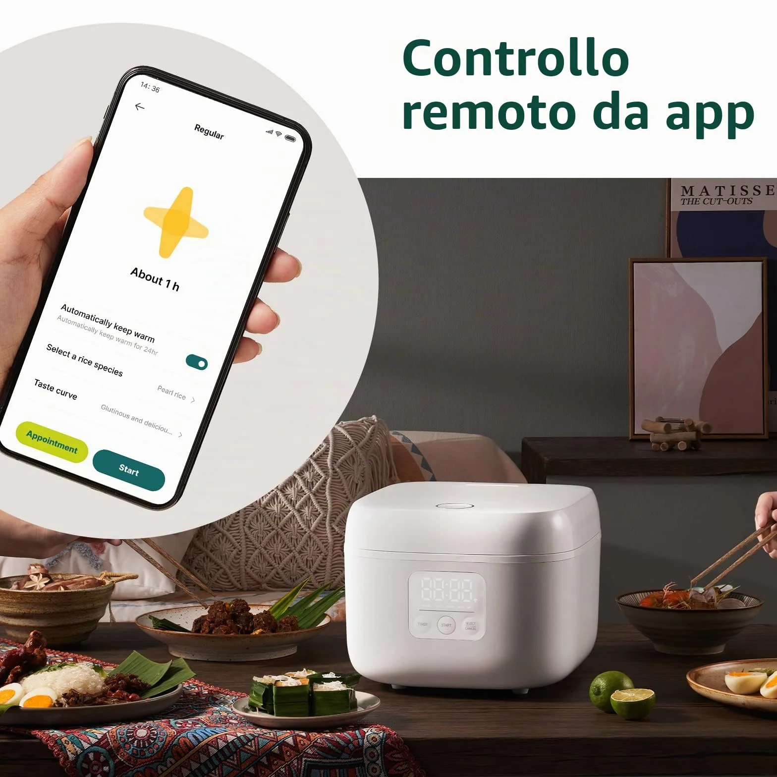 Joyami Mi Smart Couciriso intelligente Smart Rice Cooker 0.8L 3.5 Tazze Interno antiaderente per 6 ciotole Fino a 3 persone Mantenere caldo Modalità preimpostata