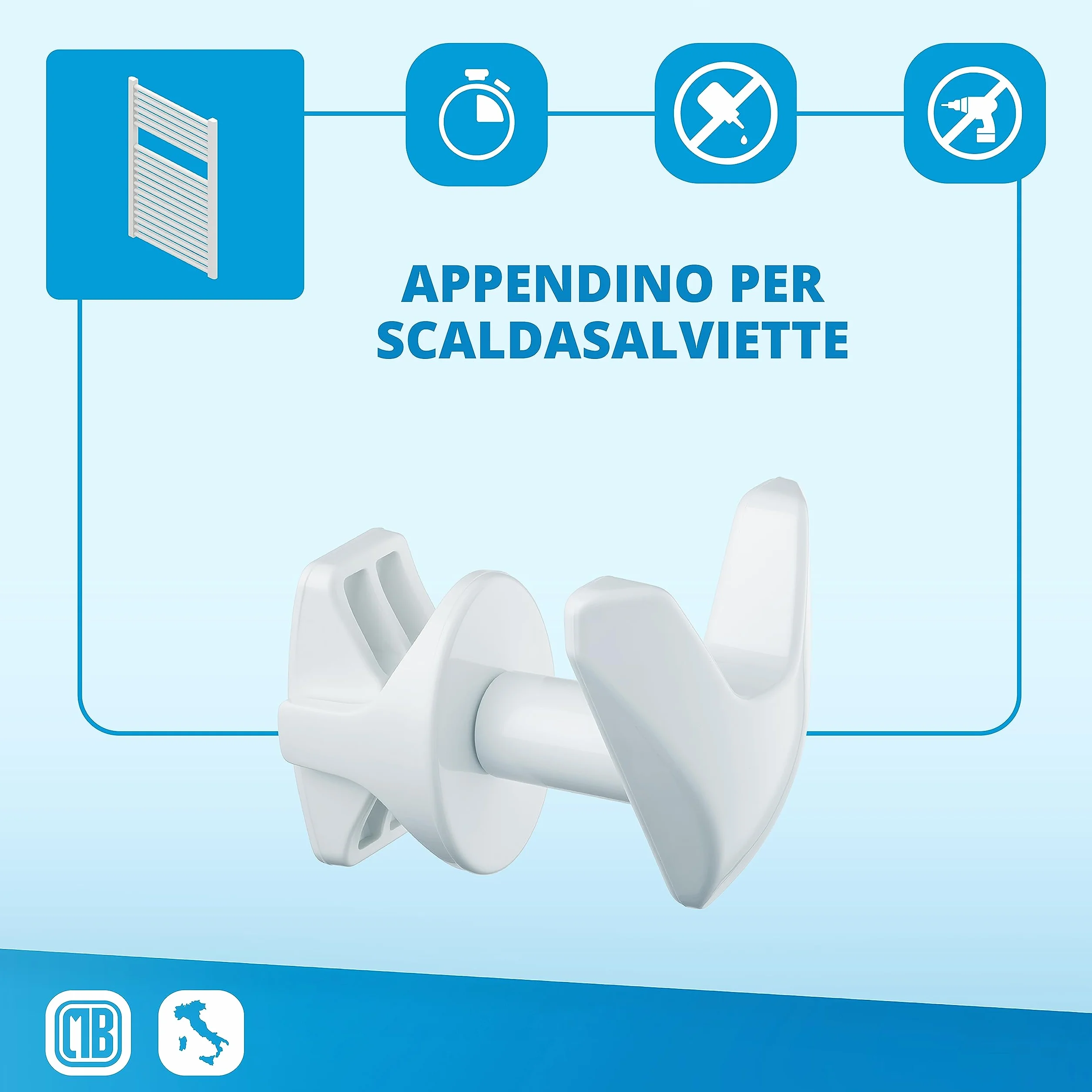 LH Coppia handy vip portasciugamani senza foro per bagno autoavvitanti al termoarredo scaldasalviette made in italy