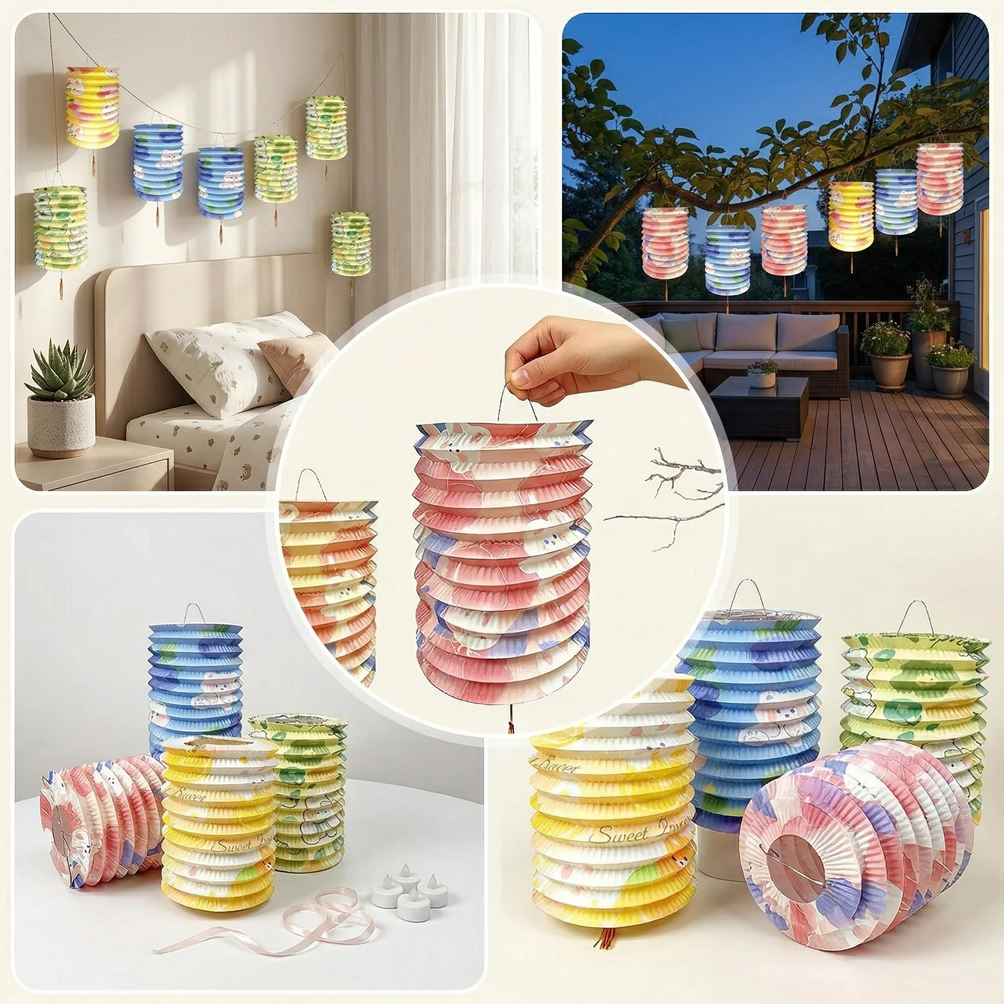 Set di 12 Lanterna Cinese in Carta, 6,3 Pollici, Decorazione per Compleanno, Matrimonio e Festa di Capodanno, 6 Colori, per Interni ed Esterni
