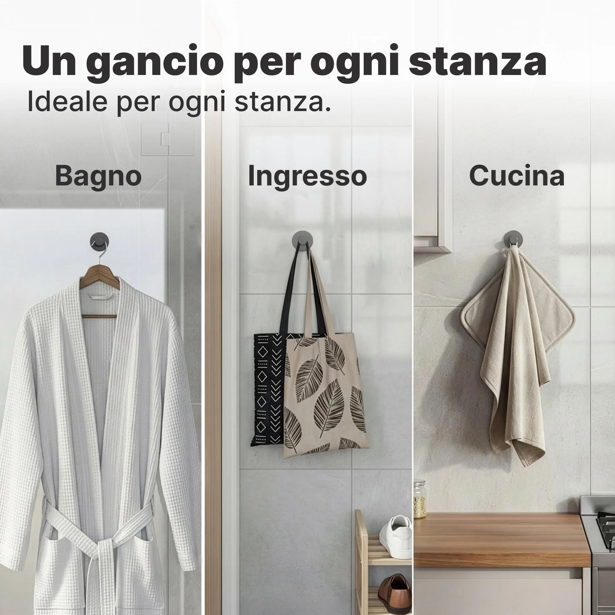Ganci Adesivi Minismus Set 6 Acciaio Inox Appendino da Muro 5 kg