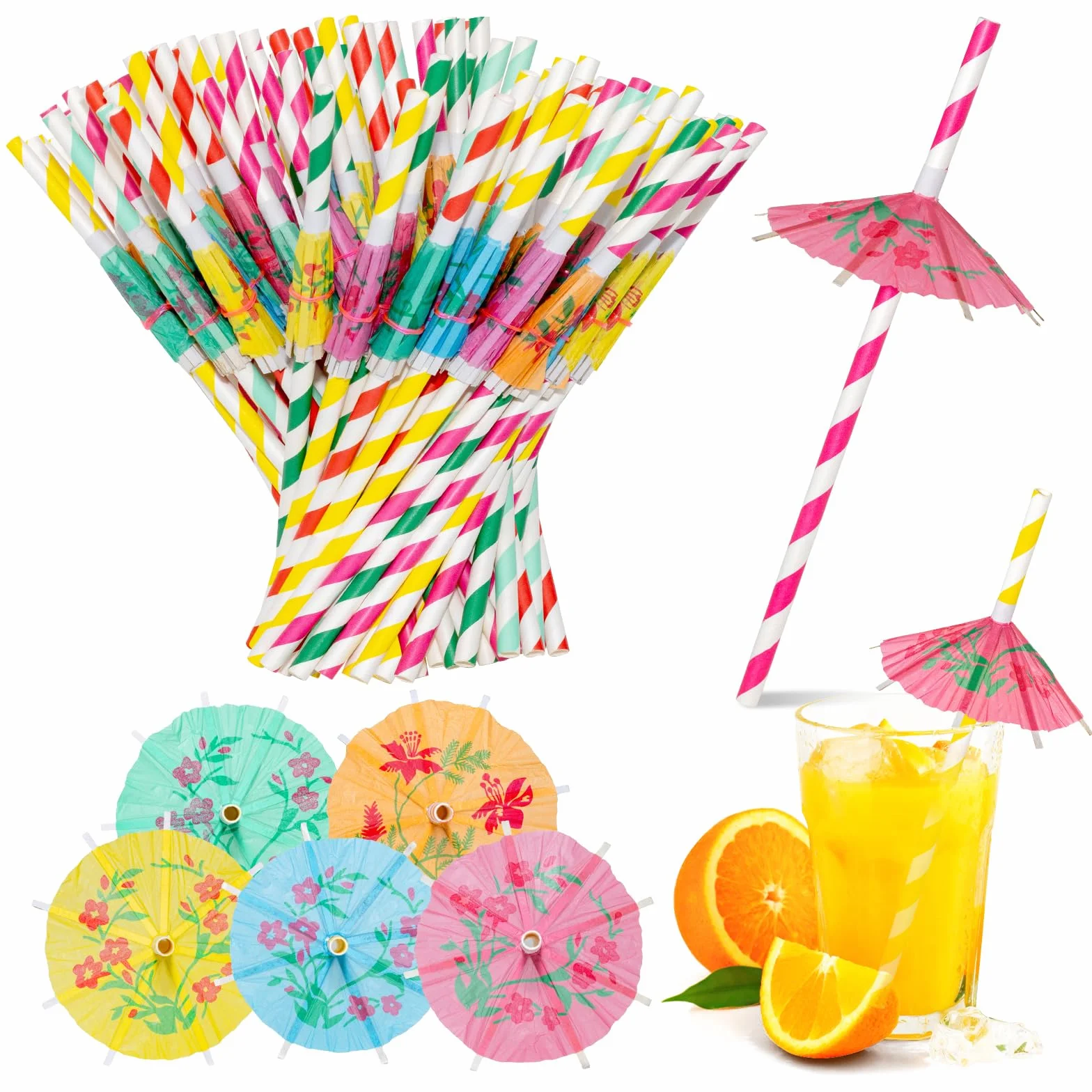 100 Pezzi Cannucce per Cocktail,Cannucce con Ombrellini Decorazioni per cocktail,Ombrellini cannucce Cocktail per Frullati,Succhi,Cocktail e Bevande Calde