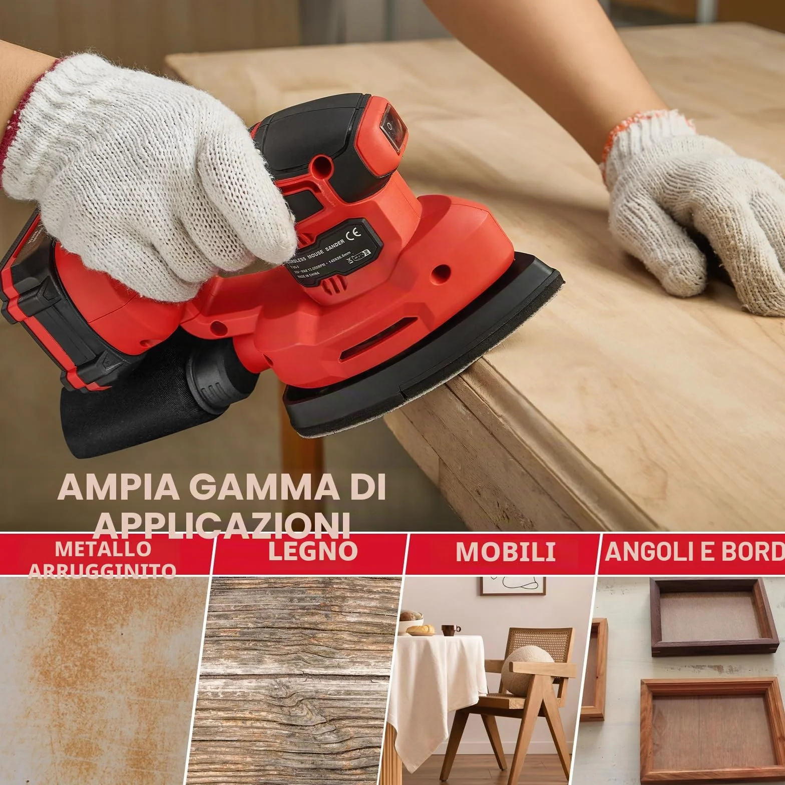 TEENO Levigatrice Senza Fili 3 in 1 20V 2Ah 13000 giri/min con Batteria e Sacchetto Polvere