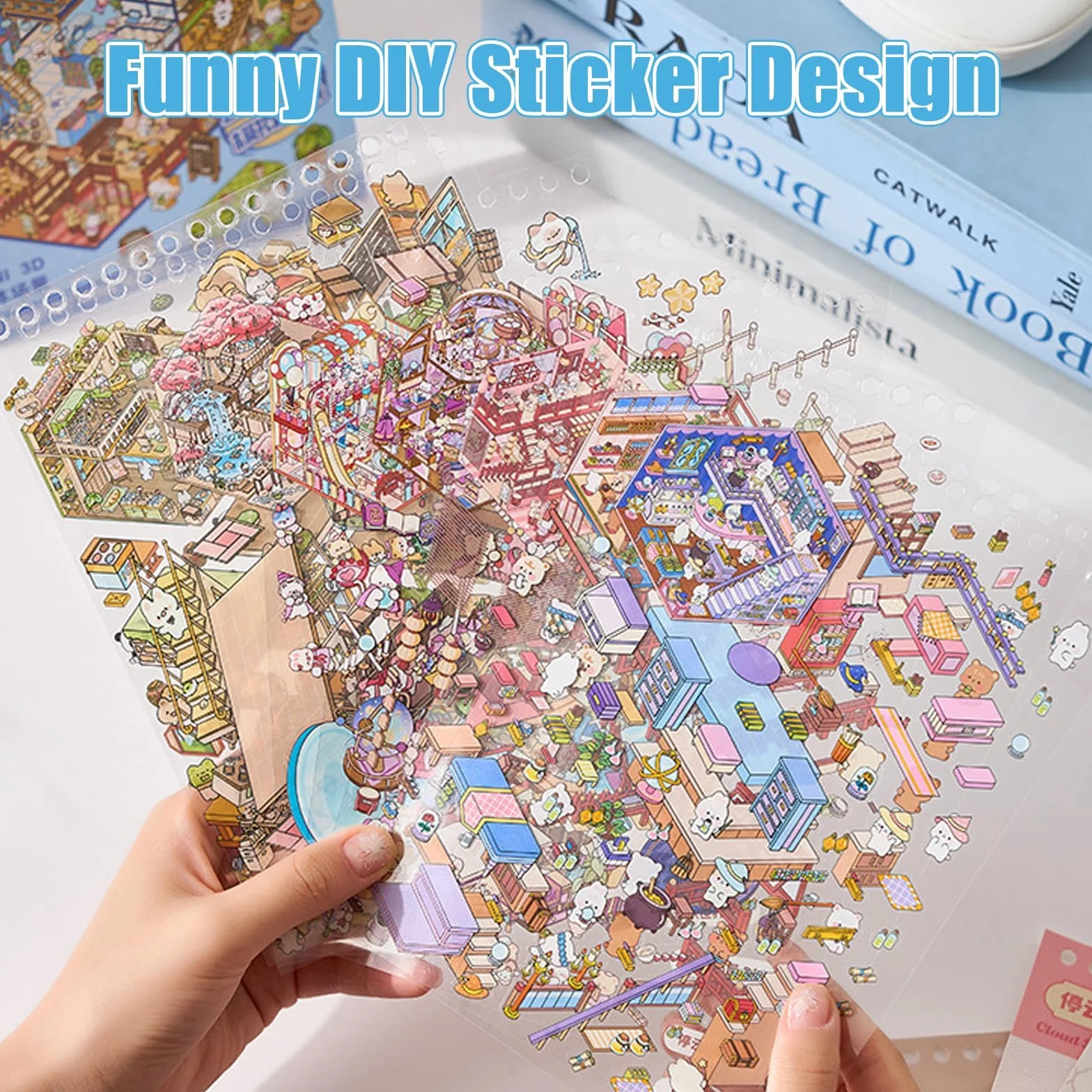 Adesivi 3D Sticker, aAdesivi di Scena, aAdesivi per la Casa Fai Da Te, 3D Sticker Kit di Adesivi per Casa in Miniatura per Scrapbook e Diario, con 2 Pinzette (1, Blu)
