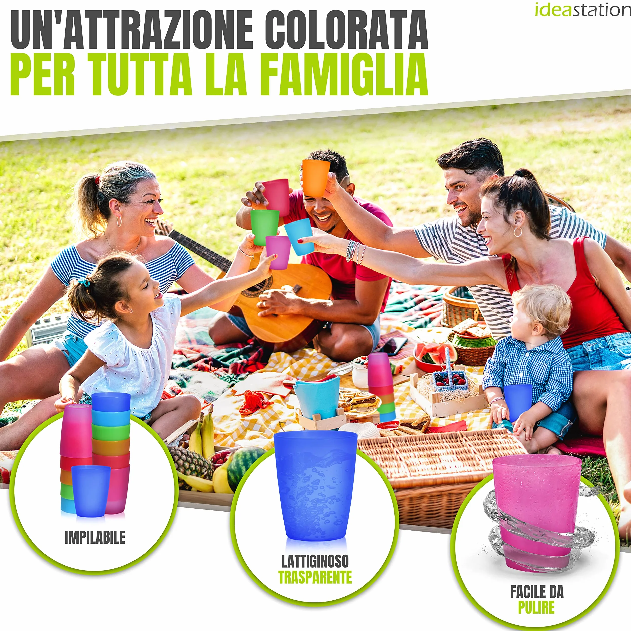 Neo Bicchieri Plastica rigida lavabili 12 x 250 ml Set Bicchieri Acqua riutilizzabile