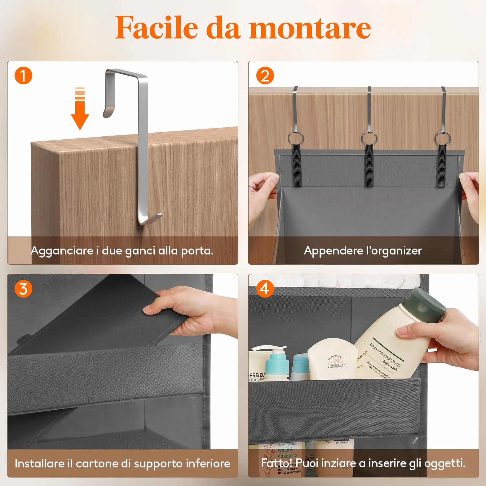 Lifewit Portaoggetti da Appendere 4 Tasche Laterali 2 Ganci Capacità 18 kg 5 Ripiani Grigio