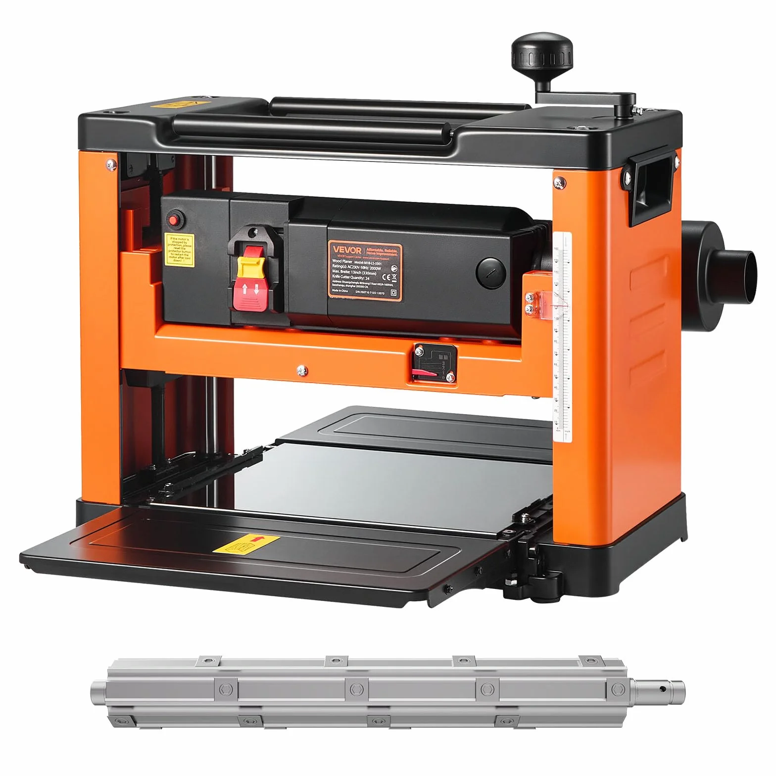 VEVOR Pialla a Spessore, 330 mm Larghezza, Banco Elettrico Motore da 2000 W e 23500 Giri/min, Testa di Taglio a Spirale con 24 Inserti, Velocità Singola, per Materiali in Legno Duro e Tenero