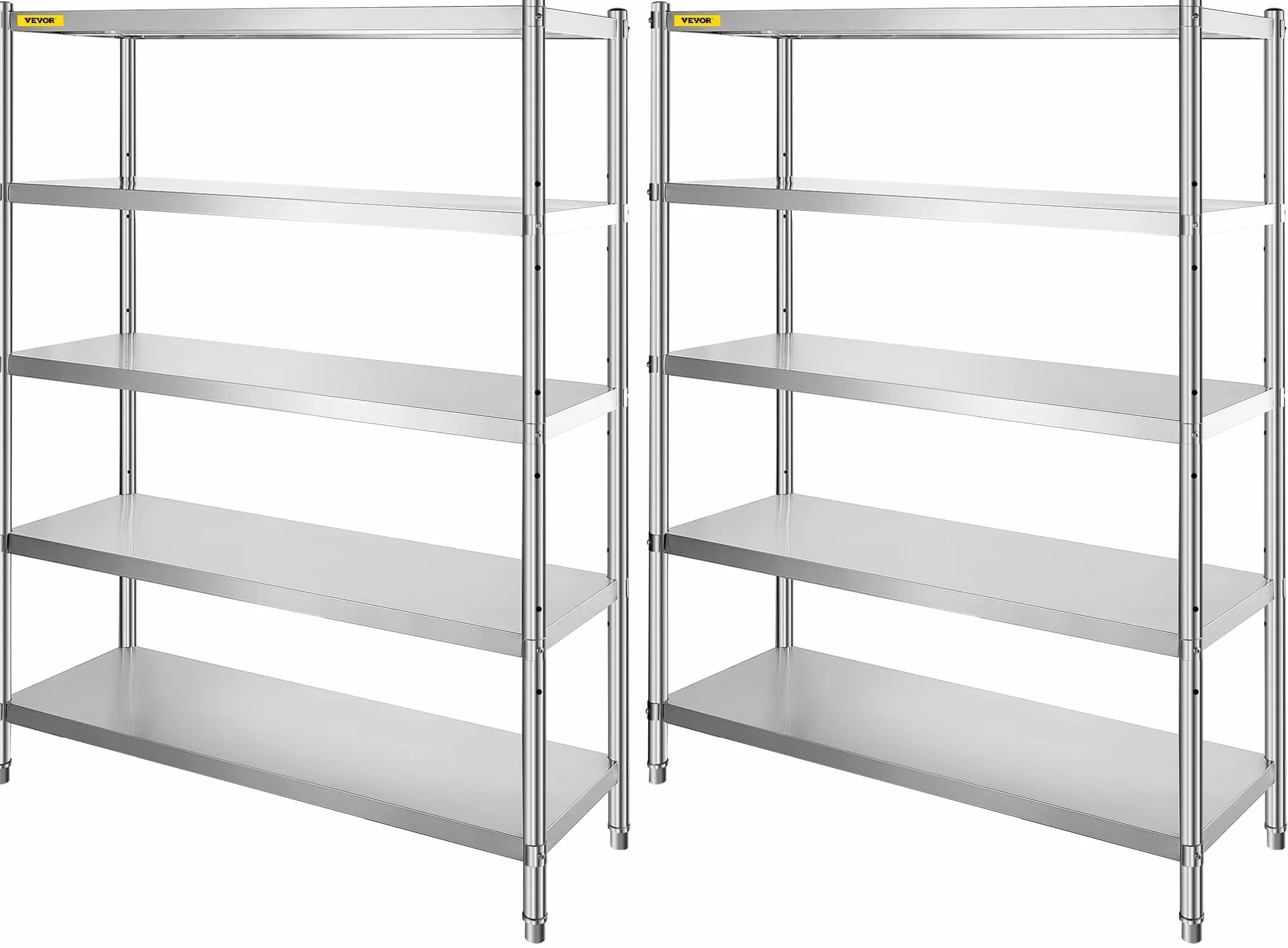 VEVOR Scaffale Robusto 5 Piani in Acciaio Inox 121,9 x 47 x 182,9cm, Capacità 750kg Totale, per Carichi Pesanti, Cucina, Garage, Officina