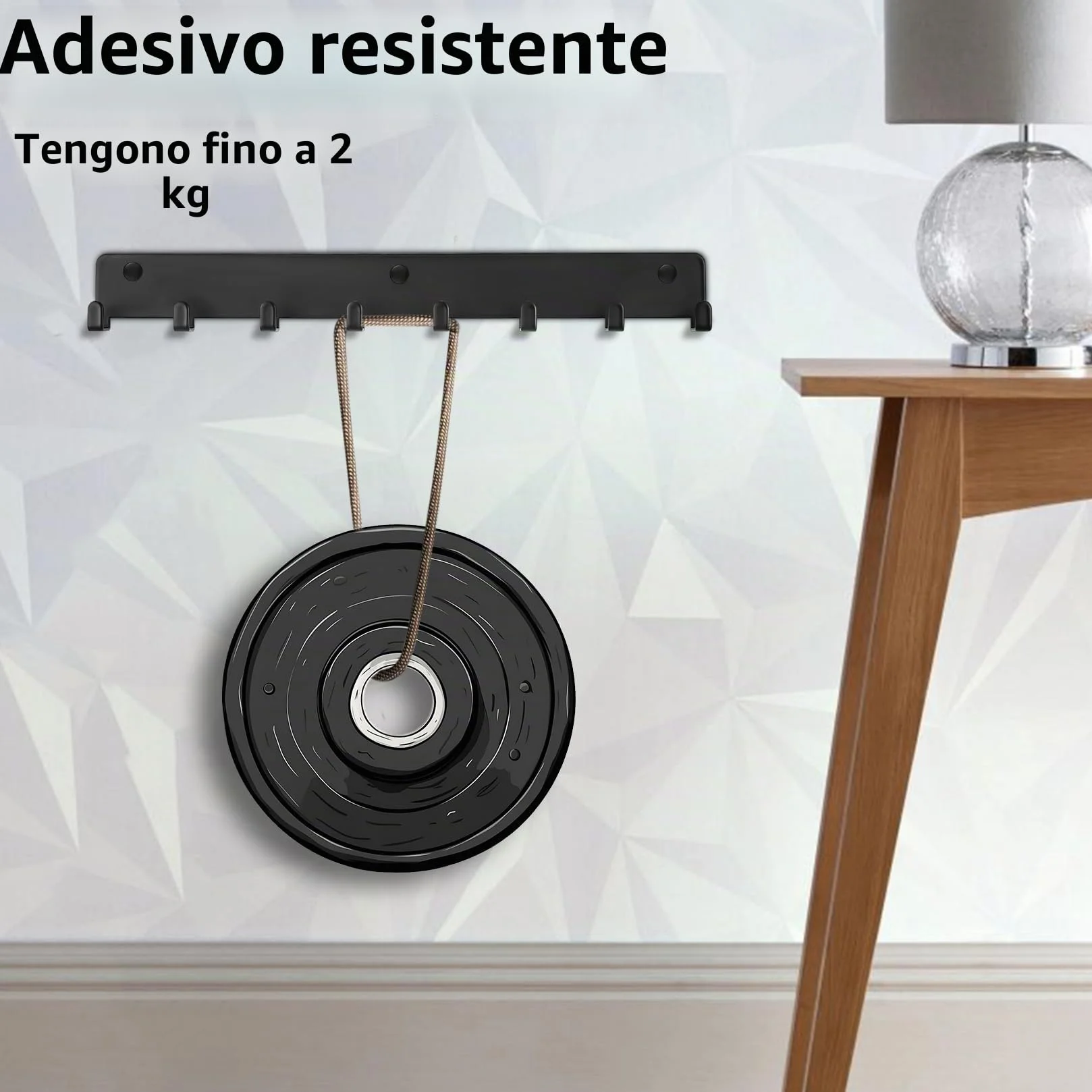 Portachiavi da parete in metallo nero 8 ganci per corridoio cucina camera da letto