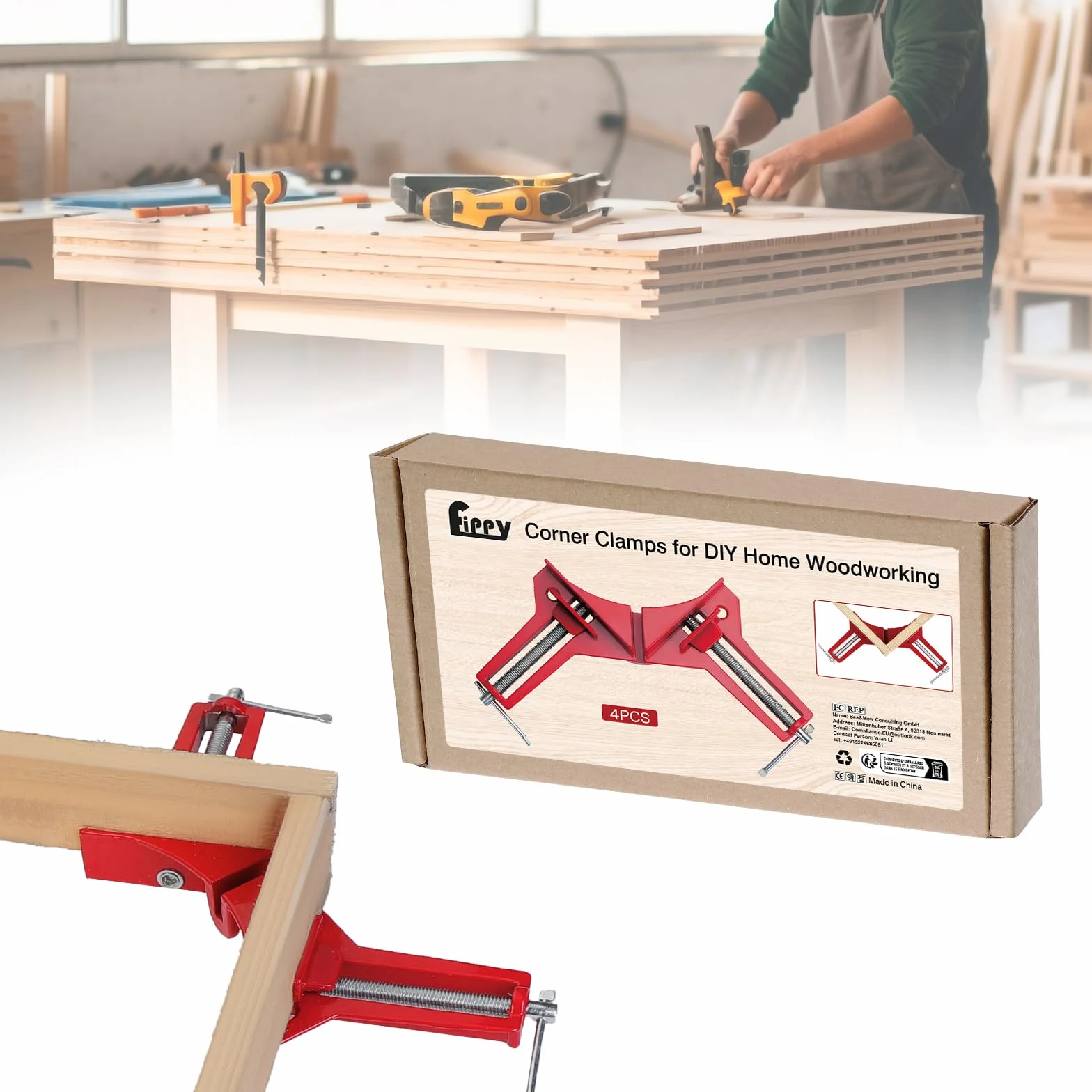 4 Pezzi Morsetto Angolare per Legno, Morsetti Angolari 90 Gradi per Legno per La Realizzazione di Cornici, Armadietti e Mobili di Collegamento