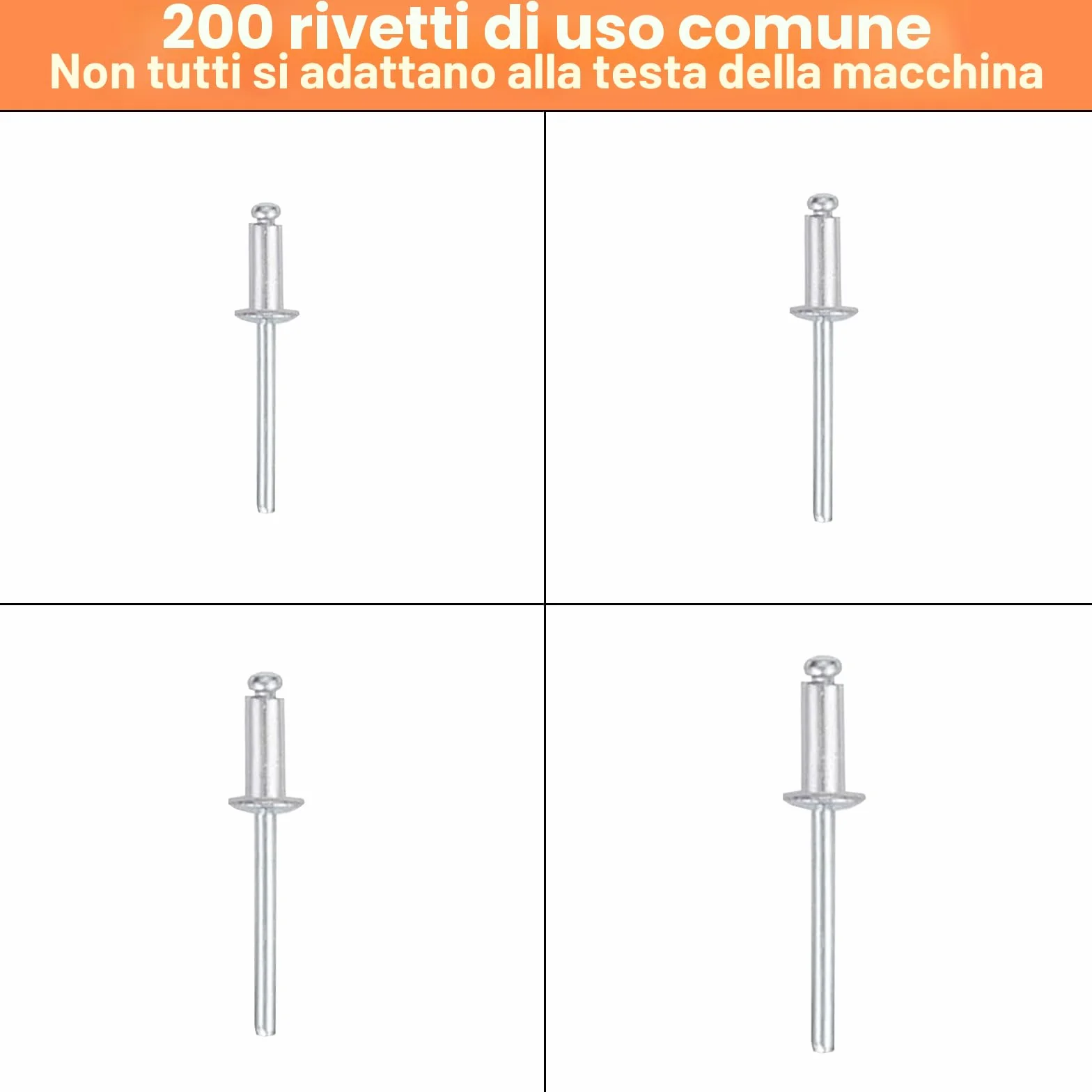 Rivettatrice Manuale 200 Pezzi Rivetti 4 Punte Acciaio Carbonio 4 Teste Intercambiabili 2,4-4,8mm