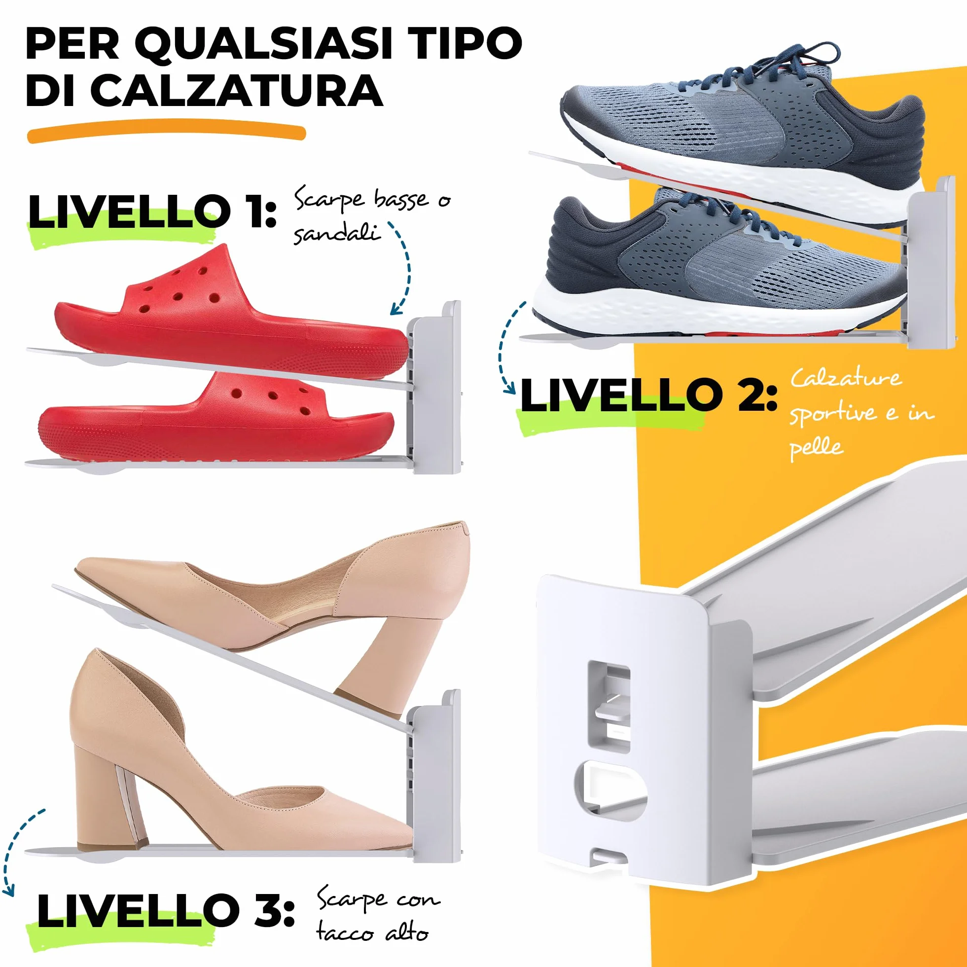 Organizer Scarpe Salvaspazio Regolabile per Armadio Raddoppia la Capacità della Scarpiera Facilmente Set da 12 Pezzi Colore Bianco