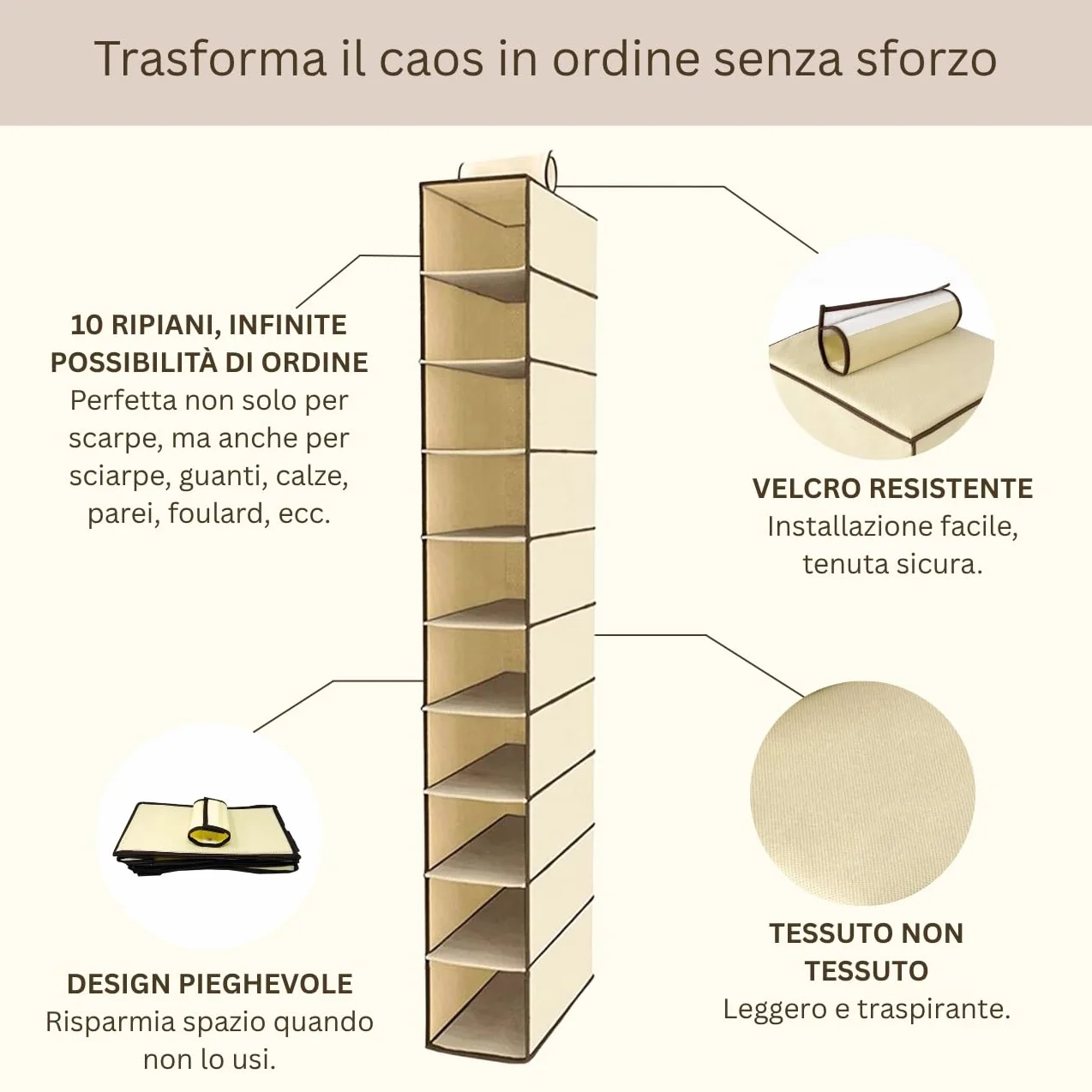 Scarpiera in tessuto da appendere nell'armadio Mensola pensile per organizzare le scarpe con 10 ripiani. Armadio in stoffa per riporre le borse delle scarpe. Scarpiera 15x30x120cm