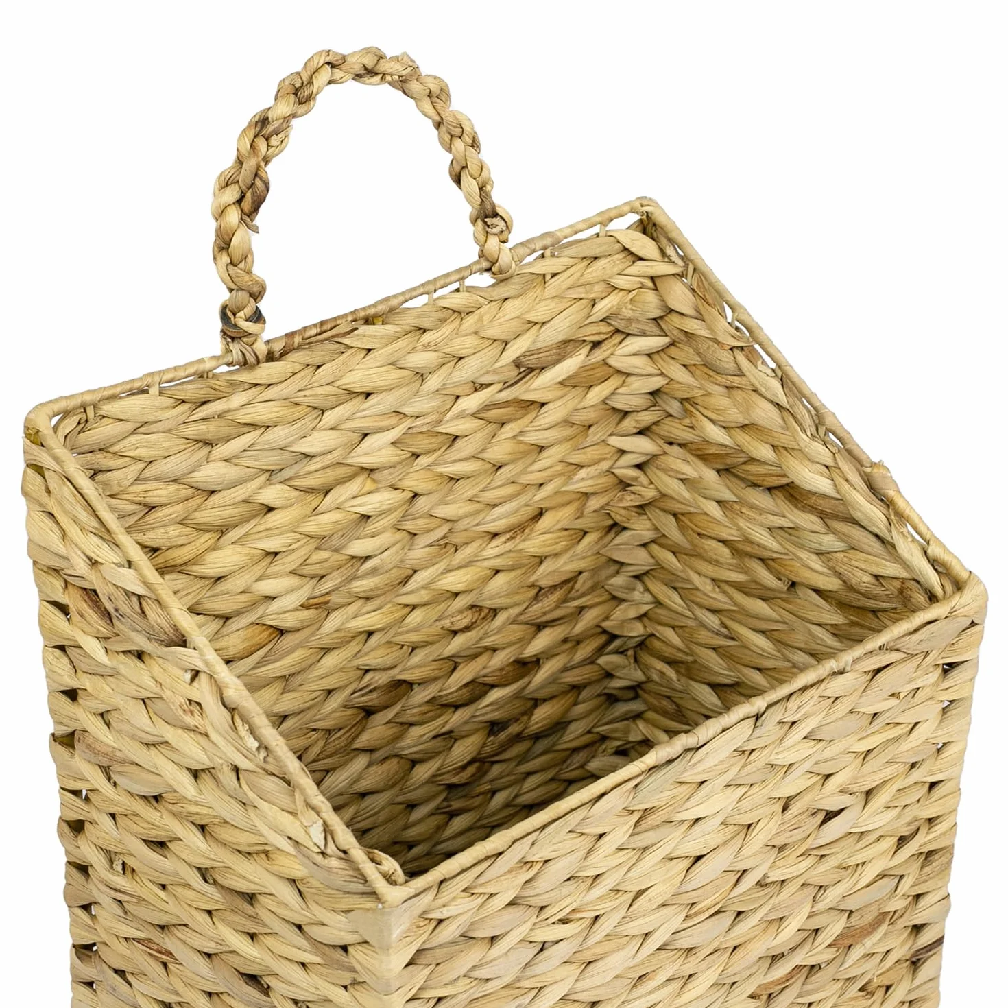 HMF Cestino sospeso intrecciato in giacinto d'acqua, cestino per giornali da appendere, 30 x 17,5 x 38 cm