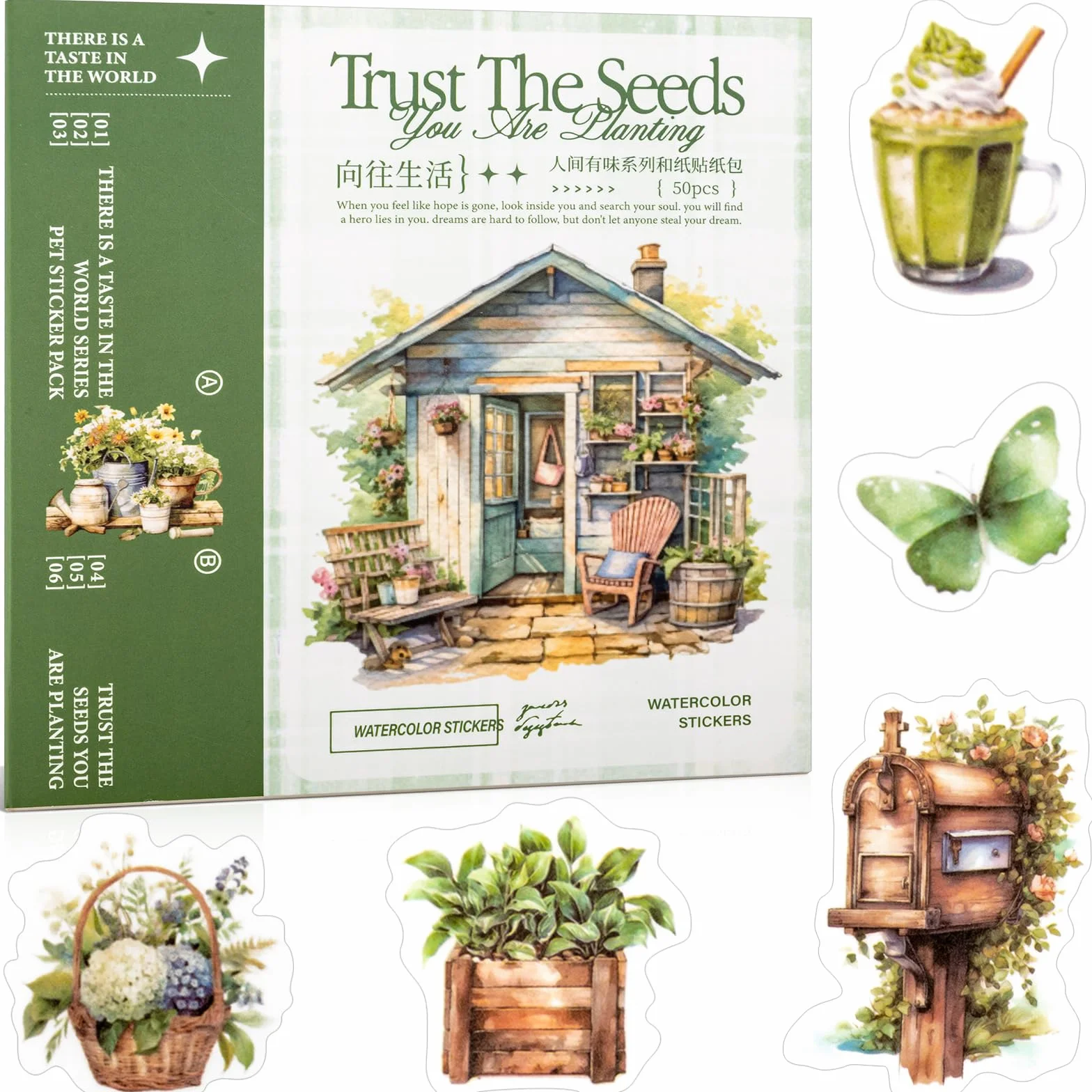 Uideyvi Bellissimo adesivo a tema giardino per scrapbooking forniture per diario spazzatura, 50 fogli adesivi Washi – adesivi vintage per diari, libri adesivi Ephemera pre-tagliati (TZ-005-005)