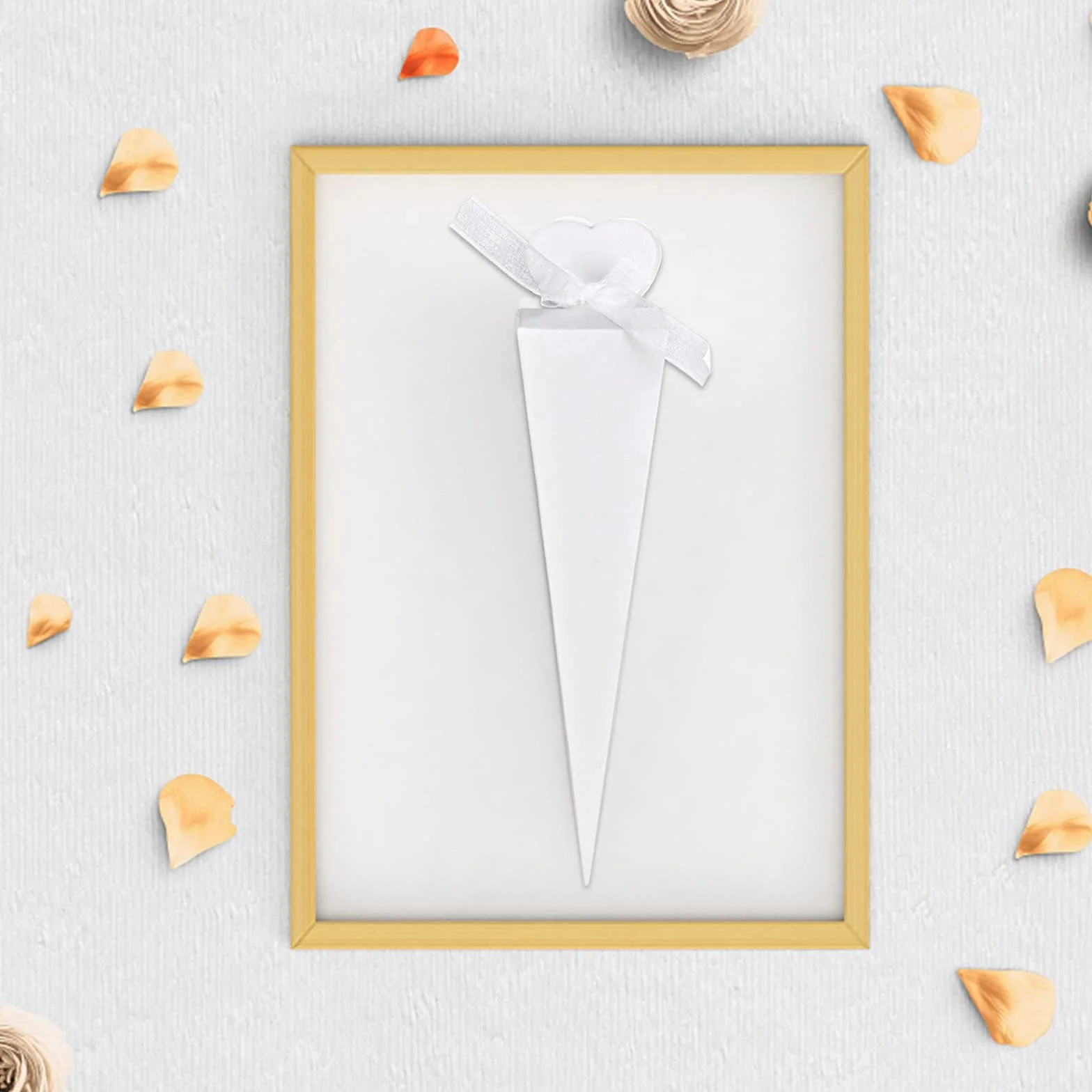 faburo 120 Pz Portariso Portaconfetti Incluso Nastri Cono Coni con Nastrino Bianca a Rilievo per Matrimonio Compleanno Battesimo Comunione Nascita Laurea Natale