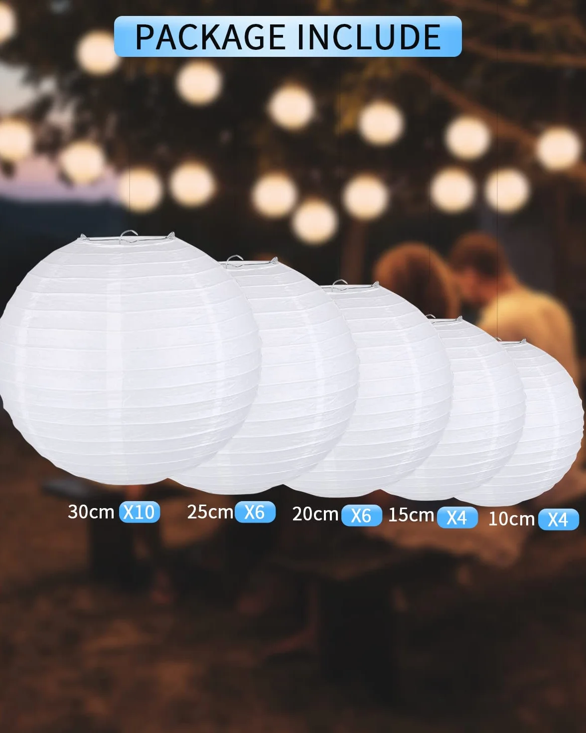 Lanterne Cinesi di Carta Rotonde da Appendere 30 Pezzi Diametro 10-30 cm per Decorazioni Feste Matrimoni