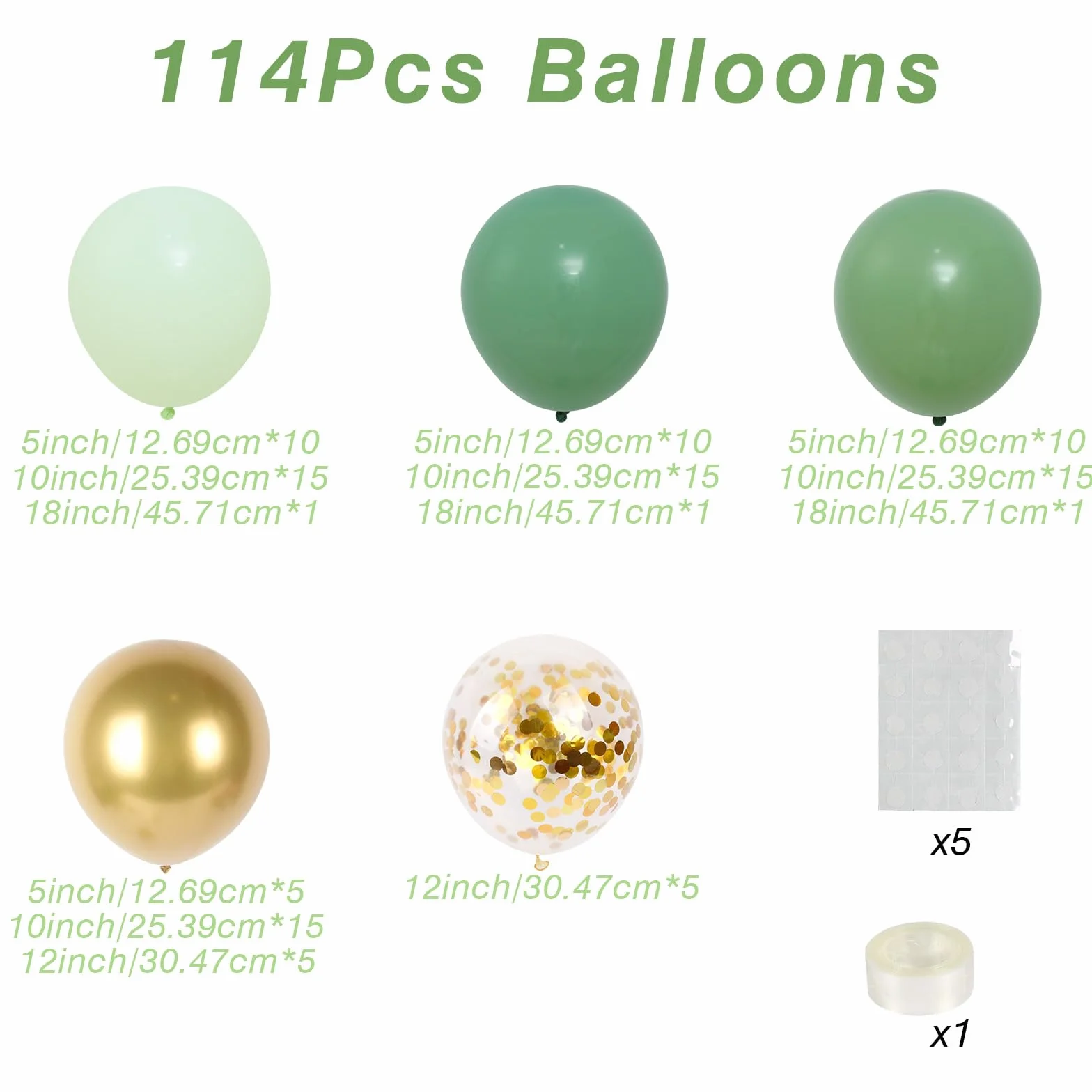 Kit Arco Palloncini Verde Salvia, 110 Pezzi Kit Ghirlanda Palloncini Verdi Oro con Palloncini Verde Oro Coriandoli per Matrimonio Compleanno Baby Shower Laurea Decorazioni Festa Safari Giungla