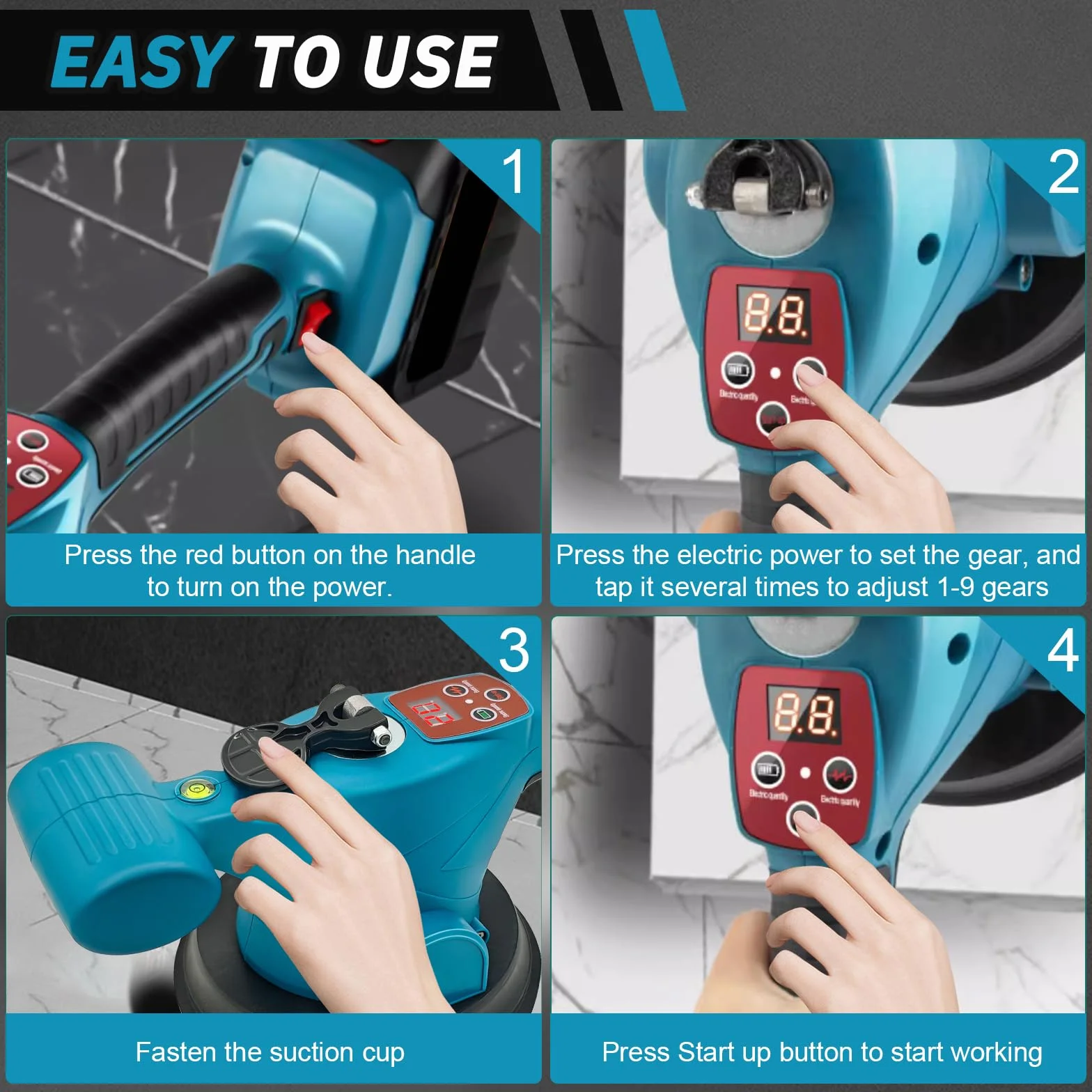 Vibratore Per Piastrelle Compatibile con Makita 18V, Strumenti per Piastrelle Martelli per Piastrelle con display di potenza a LED, con 9 Velocità di Trasmissione (Batteria Non Inclusa)