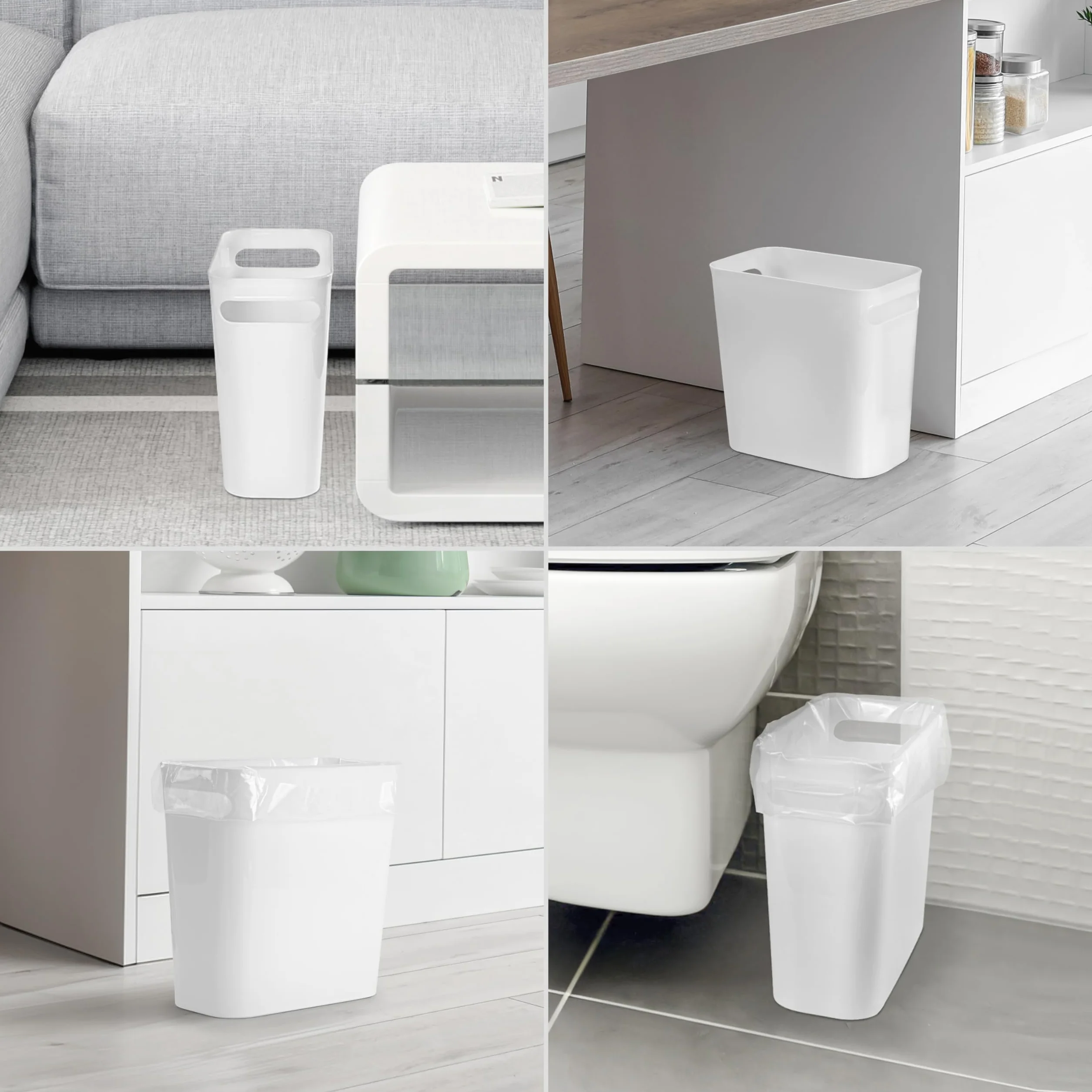 Winter Shore Bidone Pattumiera Bianco 6 l (4 Pezzi) - Cestino Piccolo Plastica con Maniglie Integrate - Cestino Bagno, Camera da Letto, Salotto, sotto Scrivania, Ufficio, Cameretta, Cucina