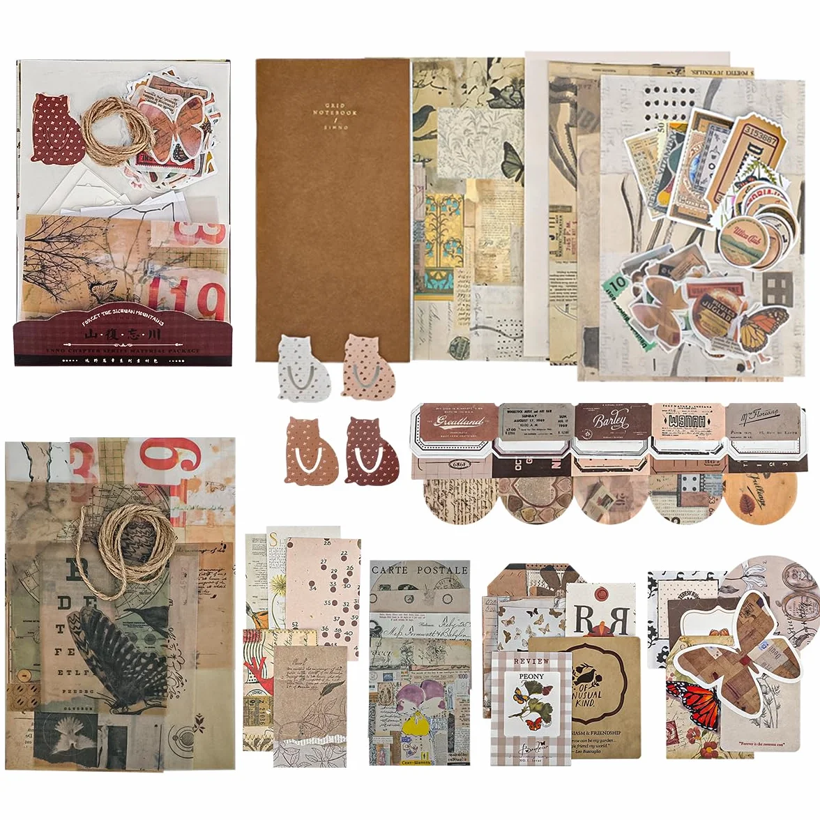 TIE-DailyNec 88 Pezzi Kit di Forniture per Scrapbooking, Forniture per Journaling Vintage, Carta Estetica DIY Retrò per Scrapbooking per Bullet Journal, Junk Journal, Arte e Artigianato
