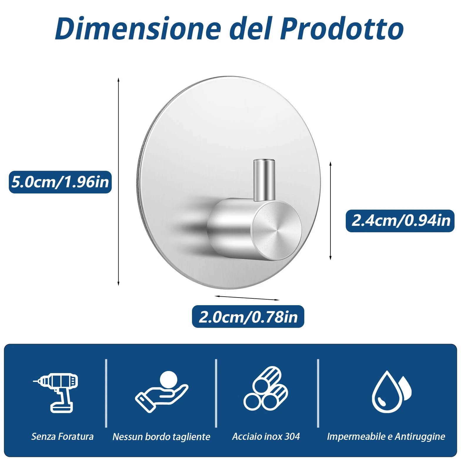 Ganci Adesivi Cucina Bagno Appendiabiti Forte Senza Foratura Argento 8 Pezzi