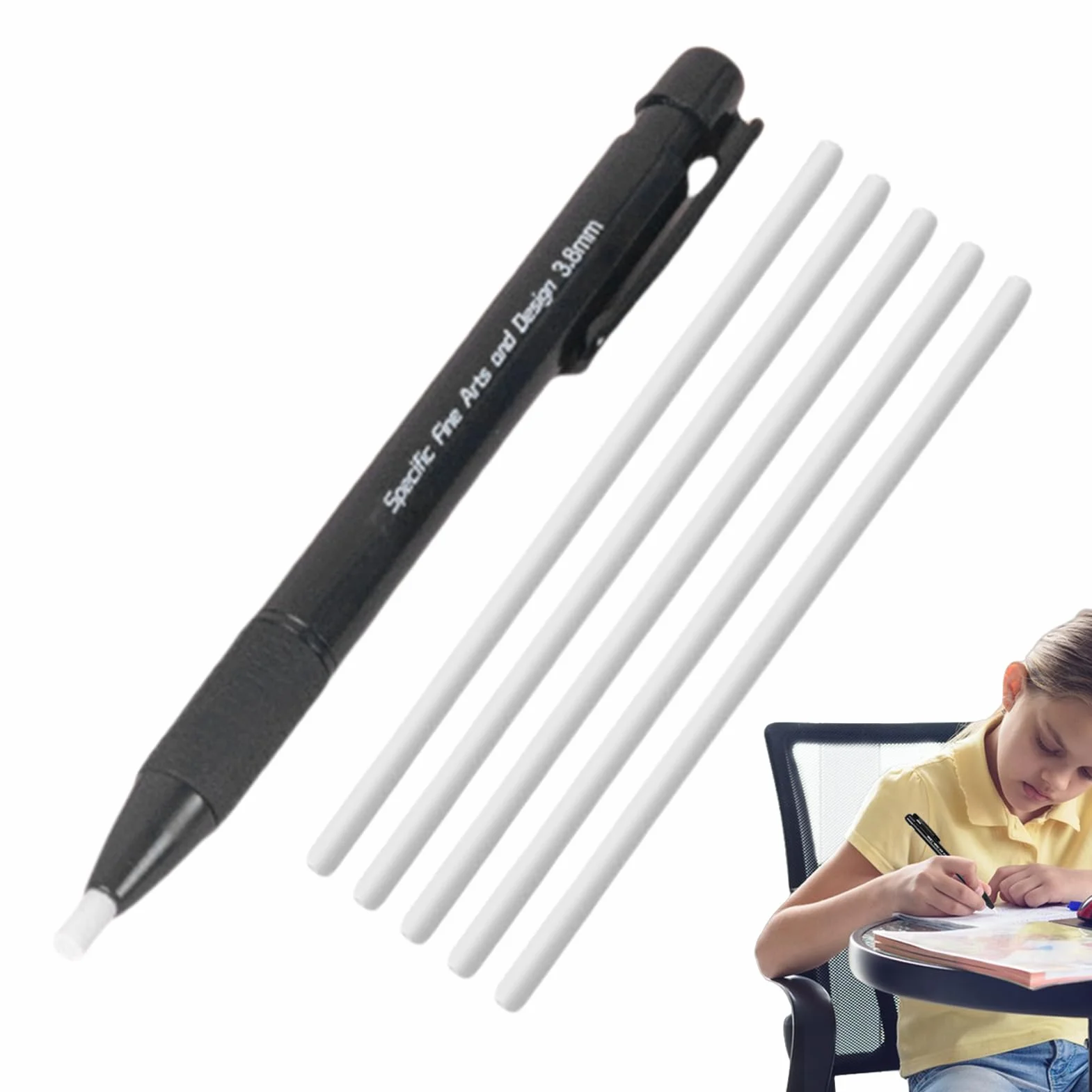 Gomma a, per Cancellare da Disegno per Artisti, Gomma Penna Retrattile con Punta Fine 3,8 mm e 5 Ricambi per Artisti Disegno Tecnico Schizzi Bambini